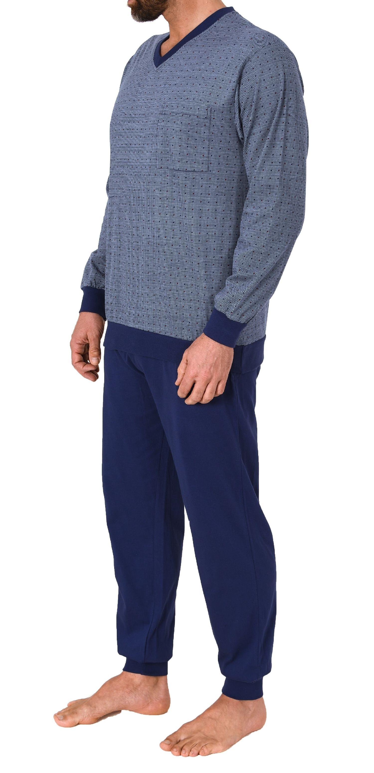 Herren langarm Schlafanzug mit Bündchen Pyjama in einer edlen Optik – auch in Übergrössen