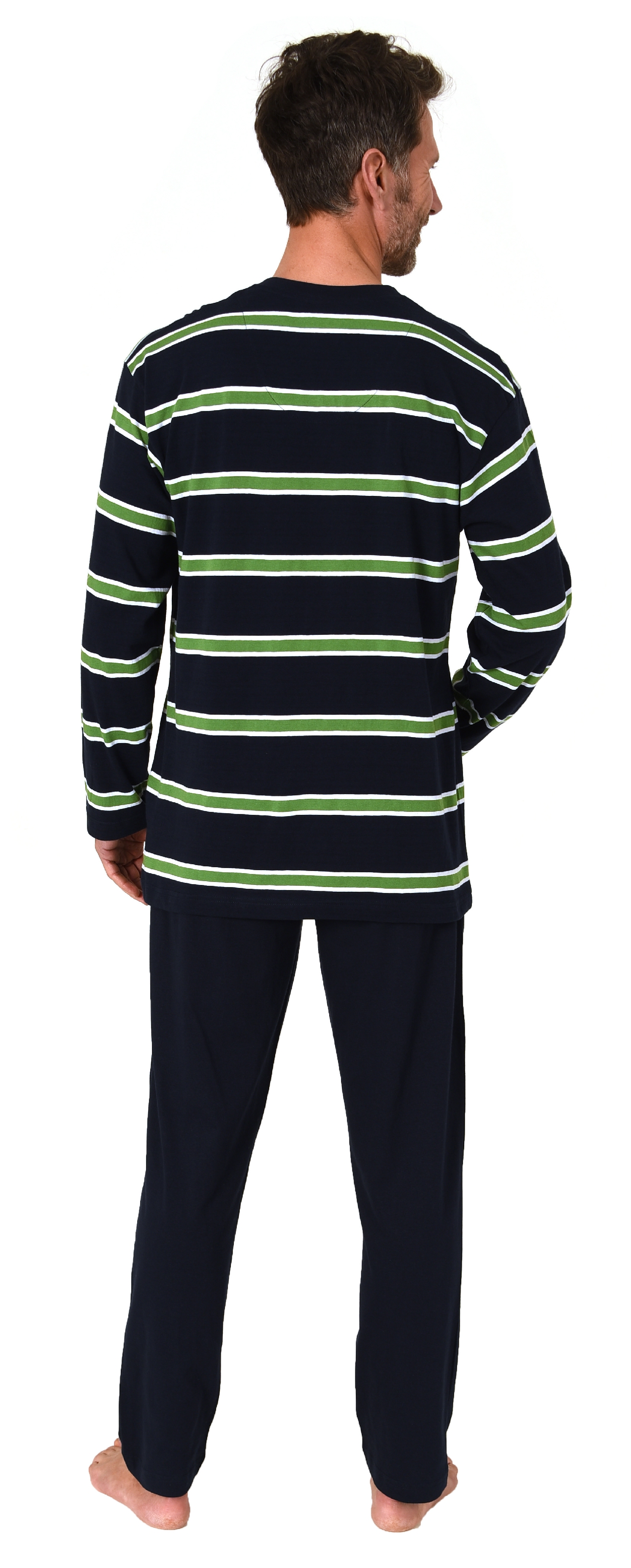Herren langarm Schlafanzug in edler garngefärbter Streifenoptik – auch in Übergrößen