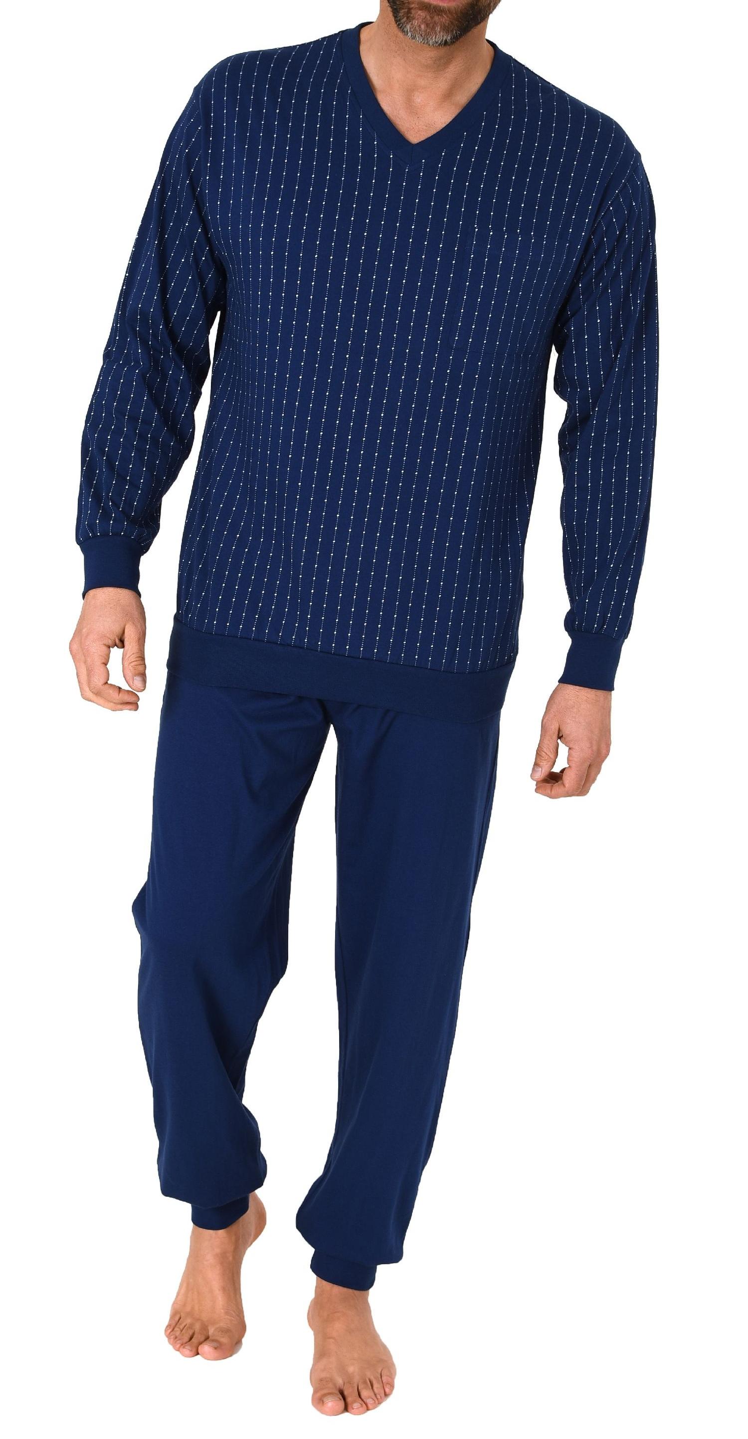 Normann Herren Schlafanzug langarm Pyjama mit Bündchen – Streifenoptik