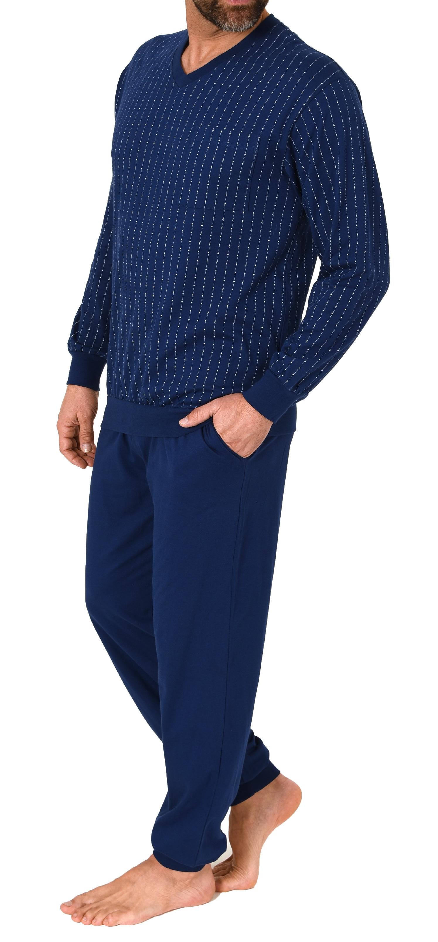 Normann Herren Schlafanzug langarm Pyjama mit Bündchen – Streifenoptik