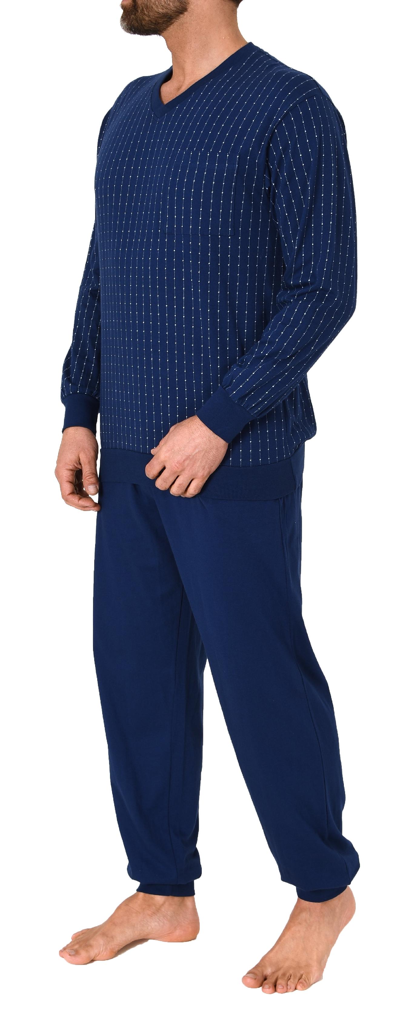 Normann Herren Schlafanzug langarm Pyjama mit Bündchen – Streifenoptik