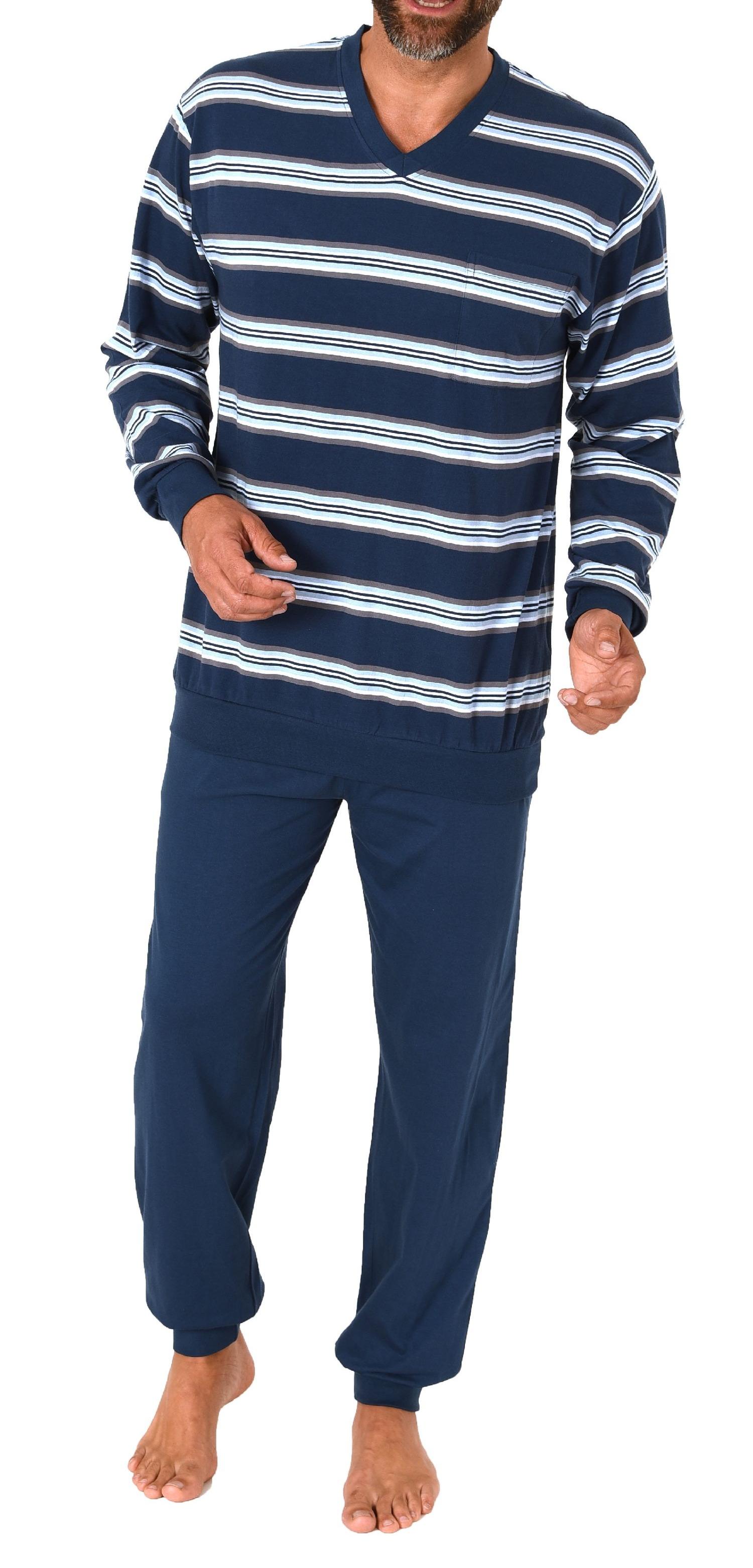Herren langarm Schlafanzug Pyjama mit Bündchen in wunderschöner Streifenoptik