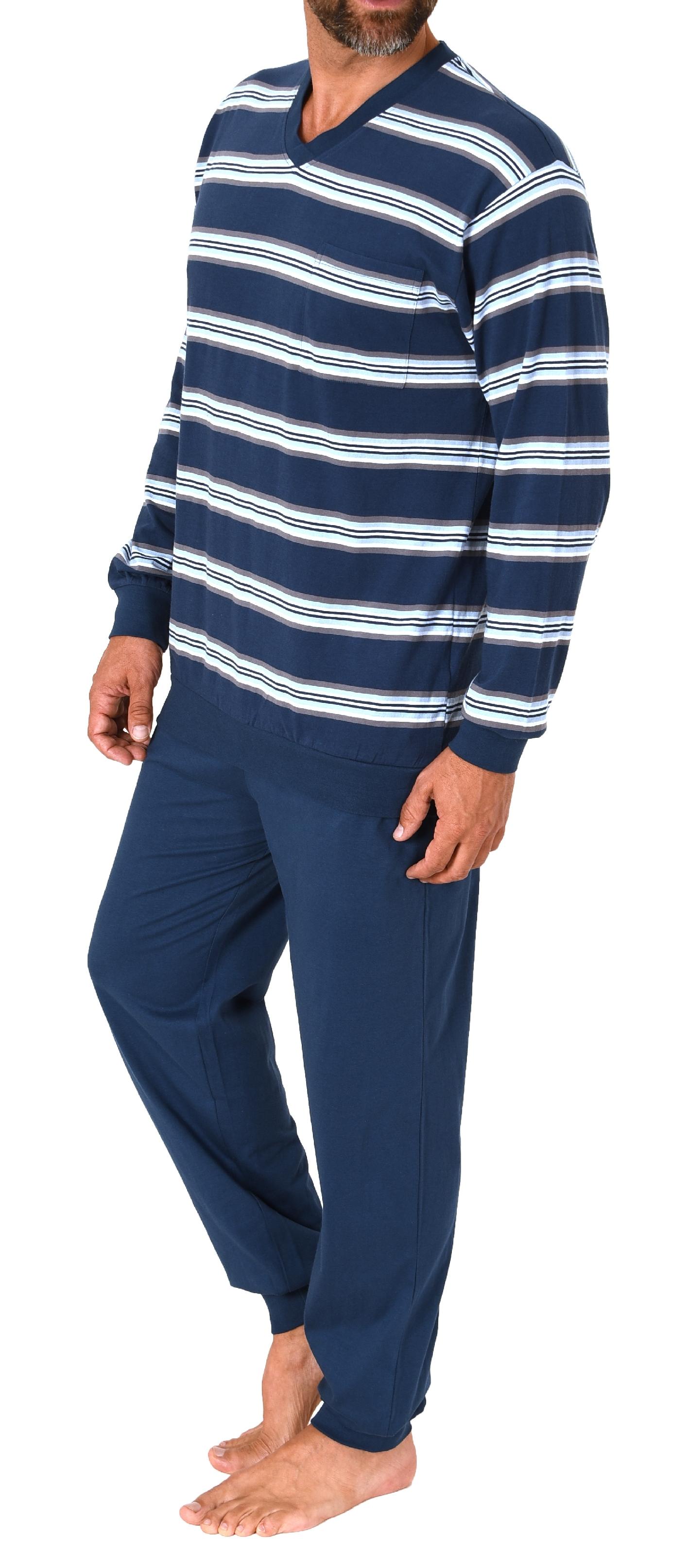 Herren langarm Schlafanzug Pyjama mit Bündchen in wunderschöner Streifenoptik