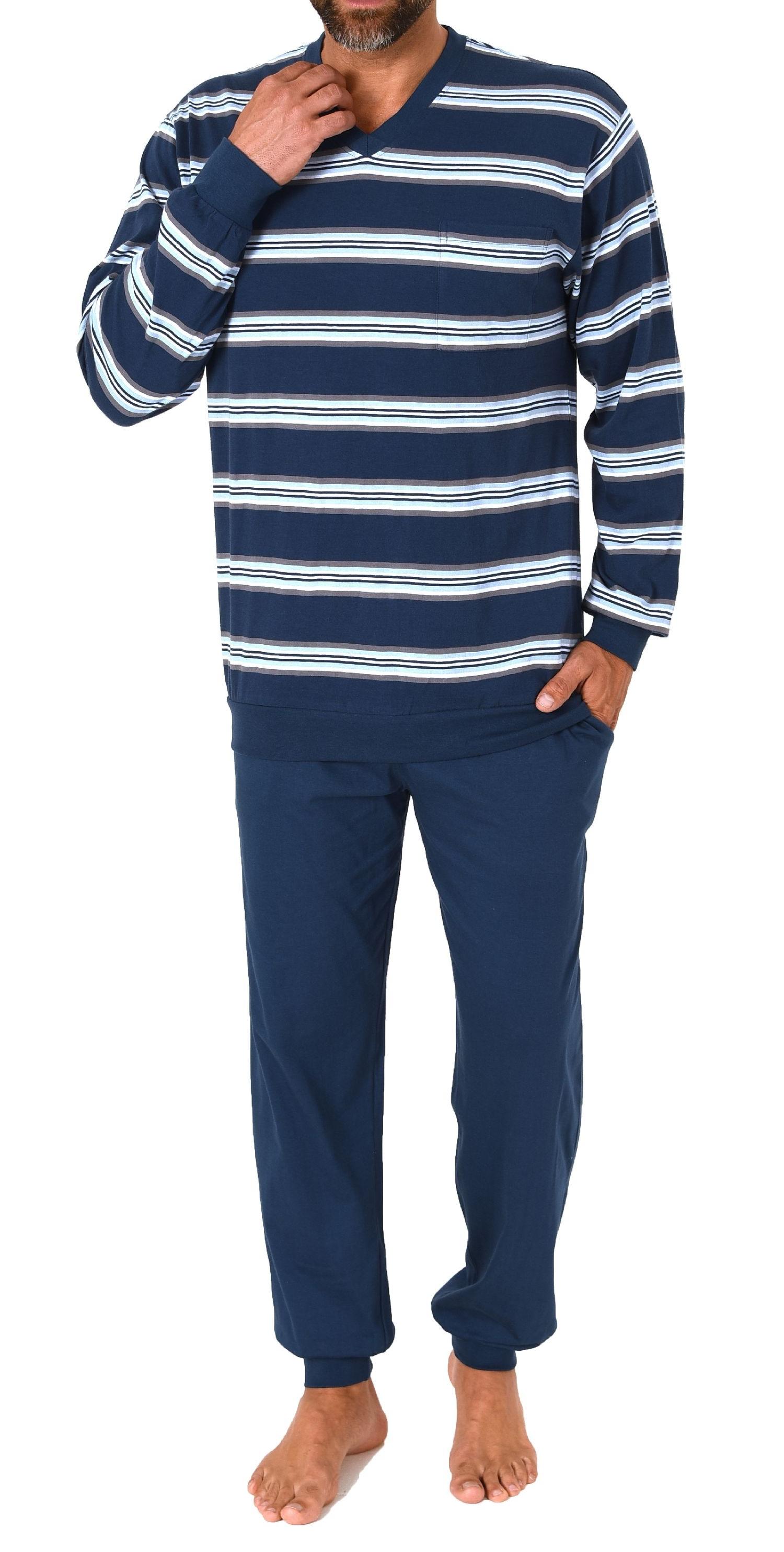 Herren langarm Schlafanzug Pyjama mit Bündchen in wunderschöner Streifenoptik
