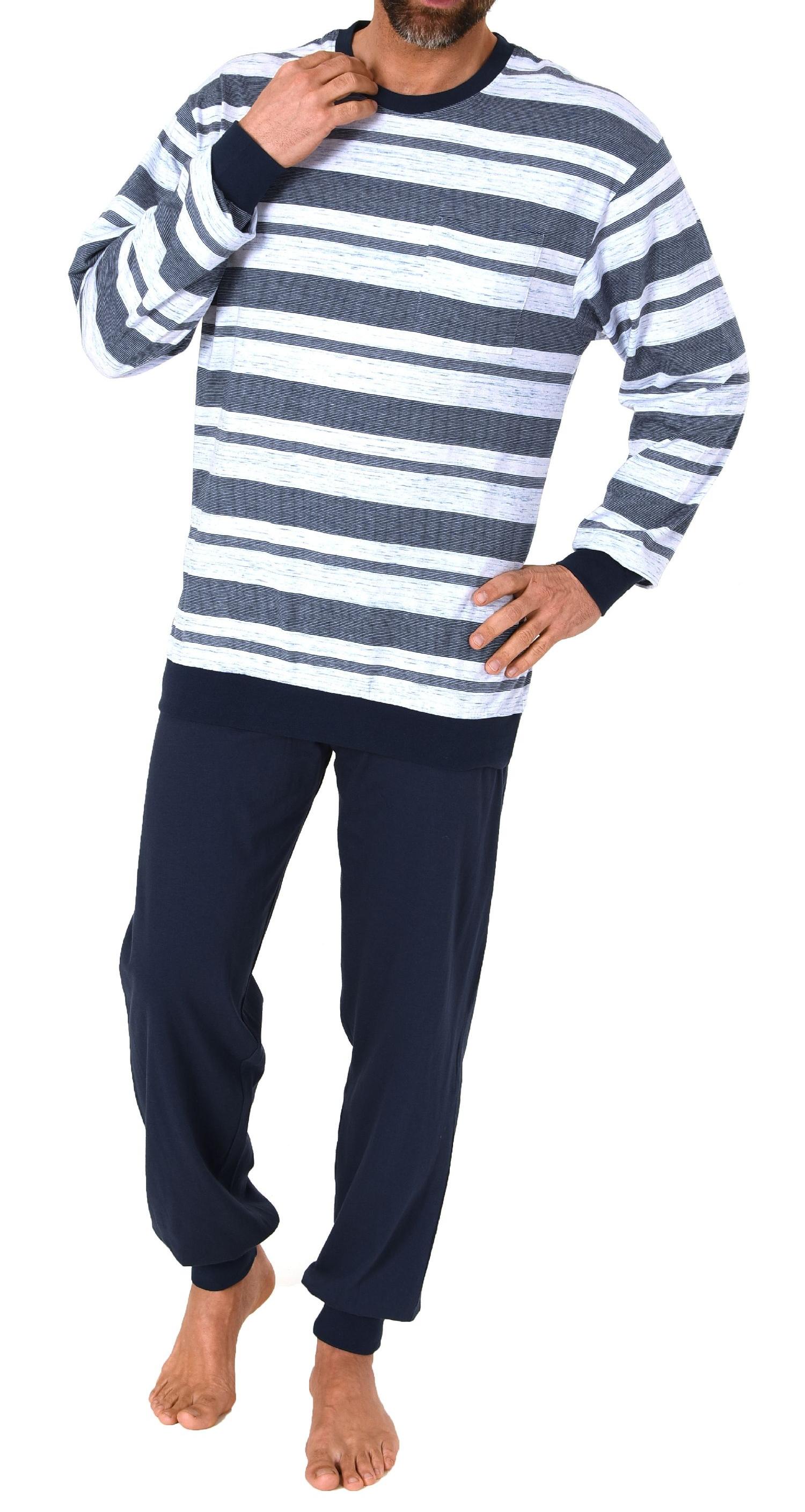 Normann Herren Langarm Schlafanzug Pyjama mit Bündchen in edler melange Streifenoptik