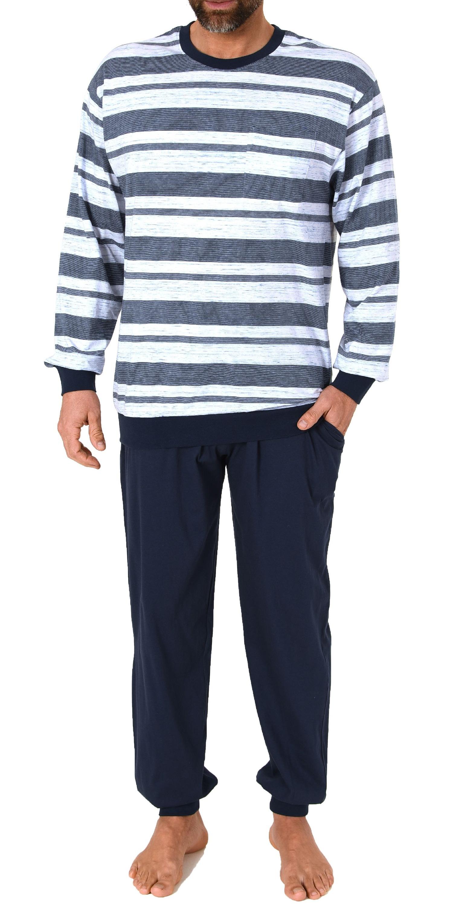 Normann Herren Langarm Schlafanzug Pyjama mit Bündchen in edler melange Streifenoptik