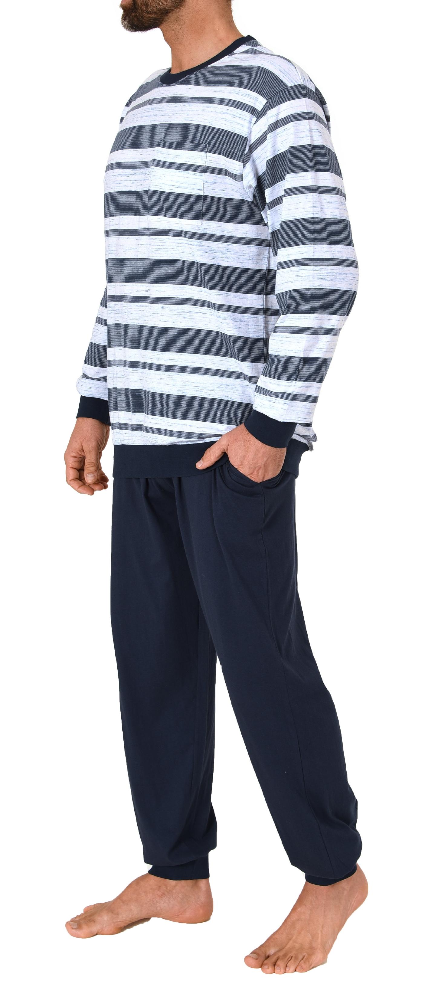 Normann Herren Langarm Schlafanzug Pyjama mit Bündchen in edler melange Streifenoptik