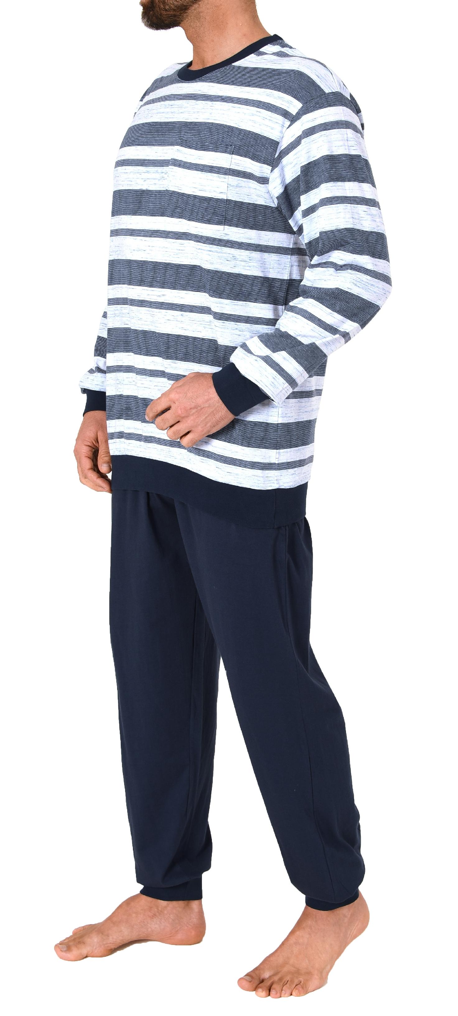 Normann Herren Langarm Schlafanzug Pyjama mit Bündchen in edler melange Streifenoptik