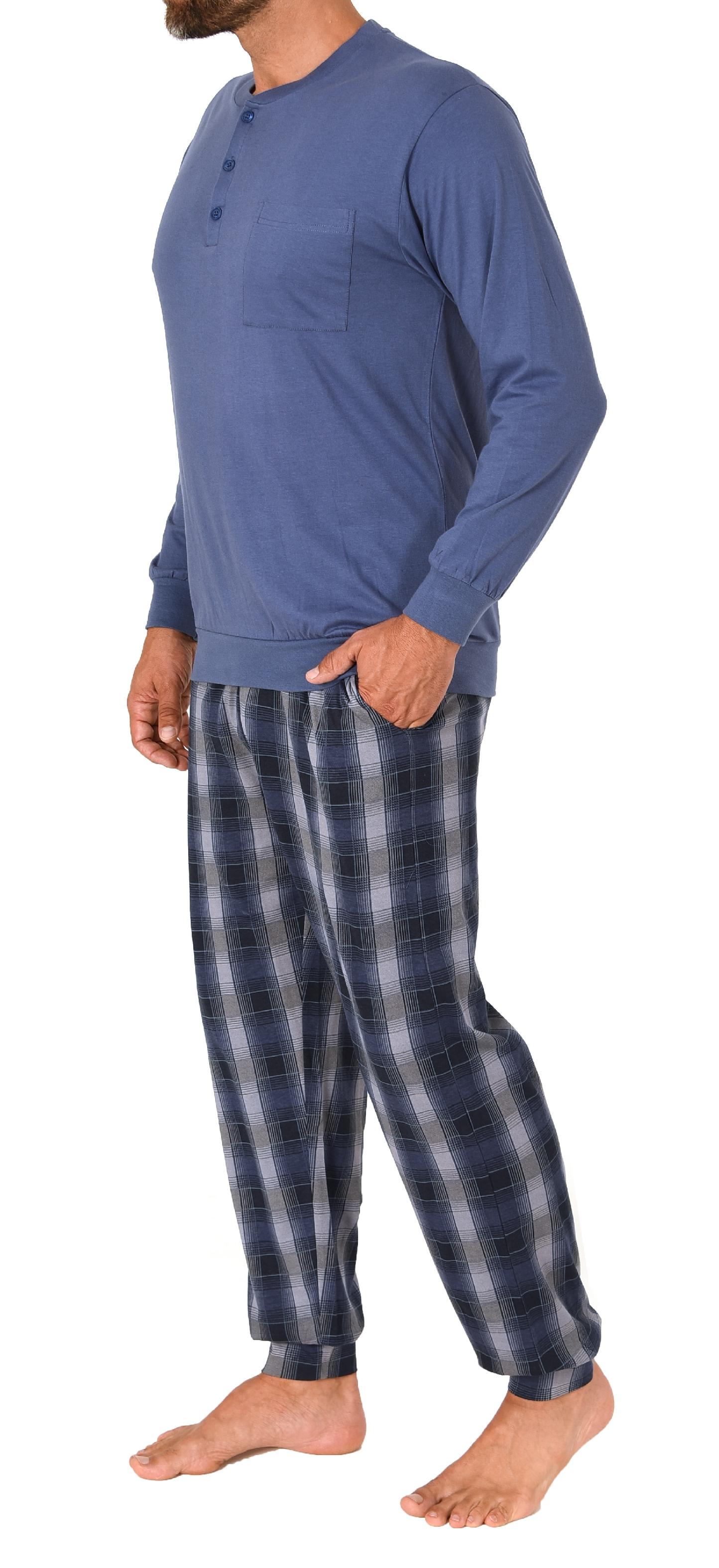 Normann Herren Schlafanzug mit Bündchen und karierter Jersey Hose - auch in Übergrössen