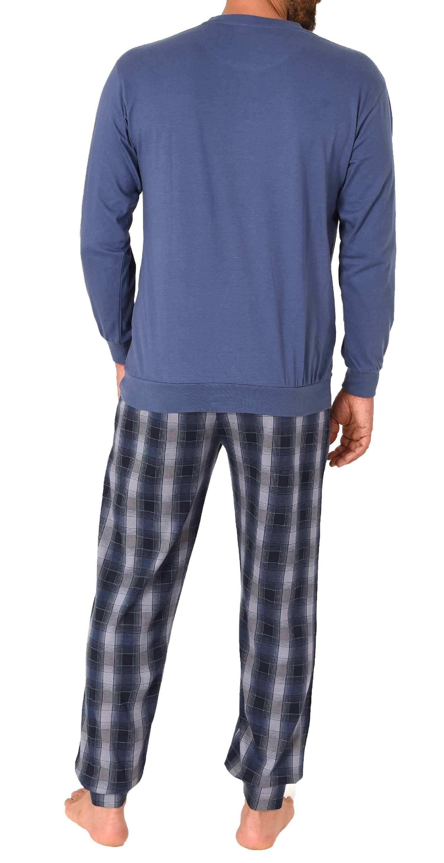 Normann Herren Schlafanzug mit Bündchen und karierter Jersey Hose - auch in Übergrössen
