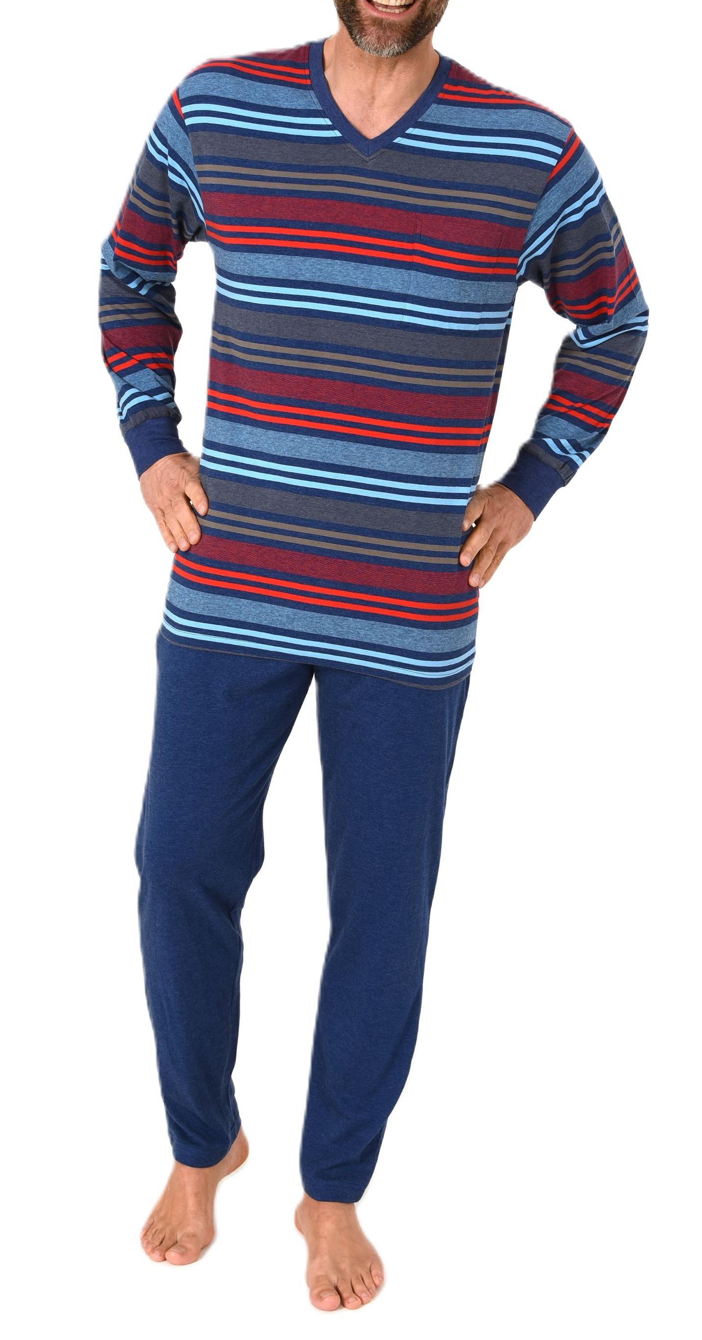 Herren Schlafanzug mit Bündchen Pyjama in edler Streifenoptik - auch in Übergrößen Normann Herren Schlafanzug lang mit Bündchen in edler Streifenoptik - auch in Übergrössen