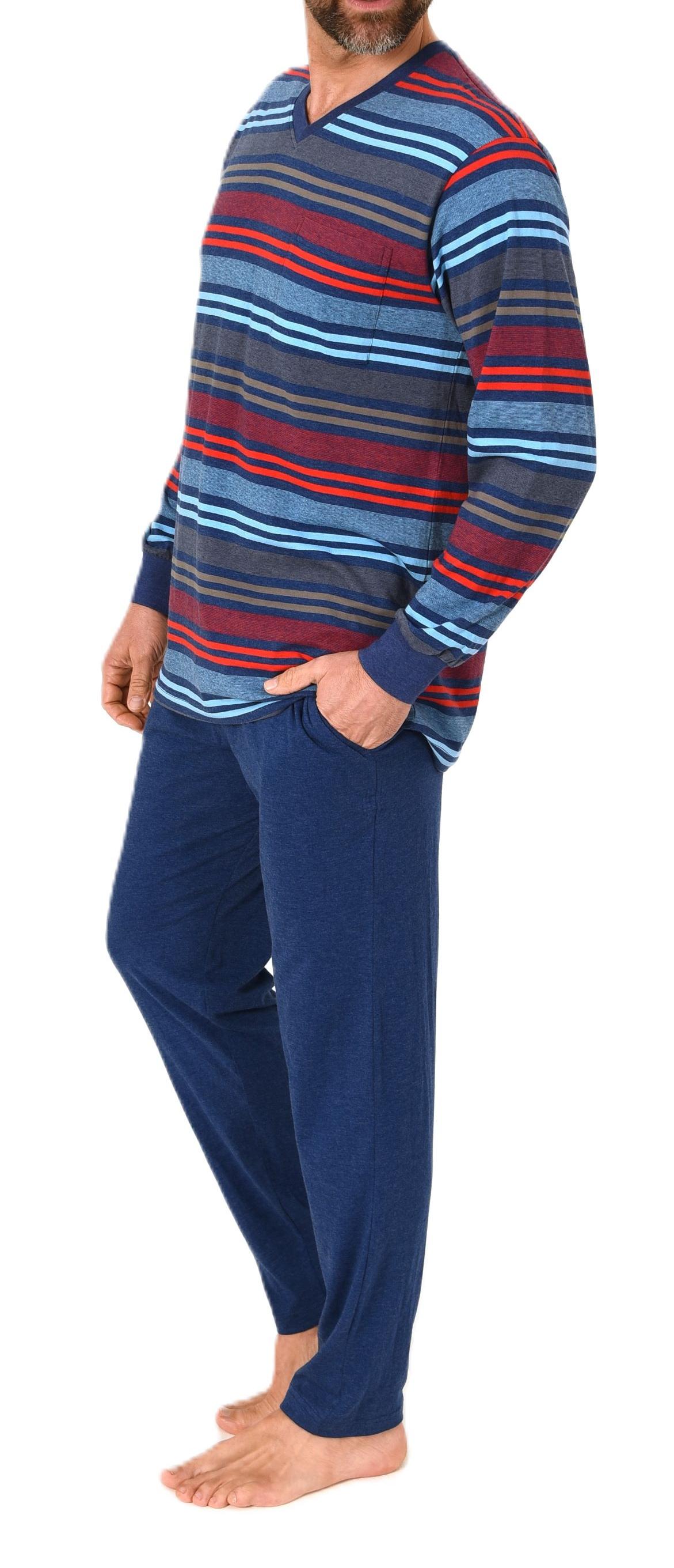 Herren Schlafanzug mit Bündchen Pyjama in edler Streifenoptik - auch in Übergrößen Normann Herren Schlafanzug lang mit Bündchen in edler Streifenoptik - auch in Übergrössen