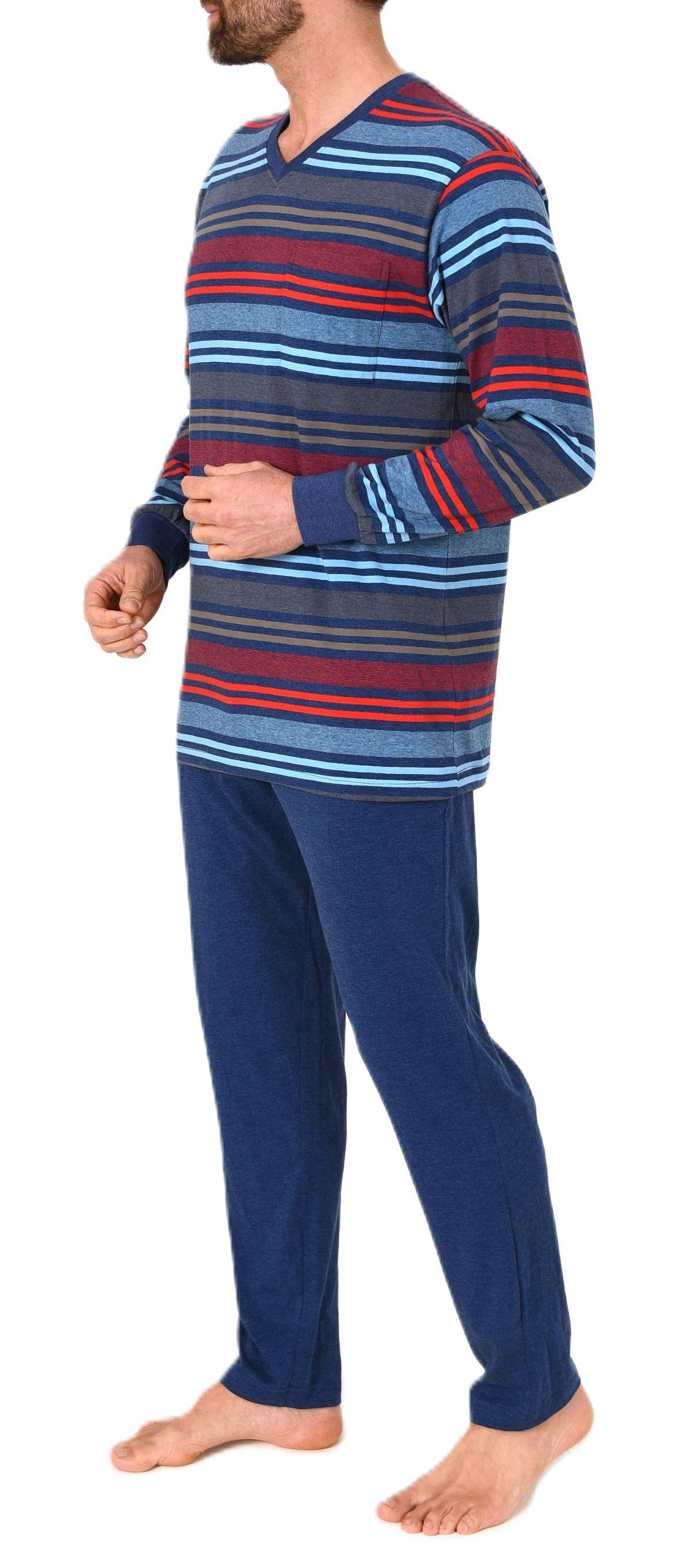Normann Herren Schlafanzug lang mit Bündchen in edler Streifenoptik - auch in Übergrössen