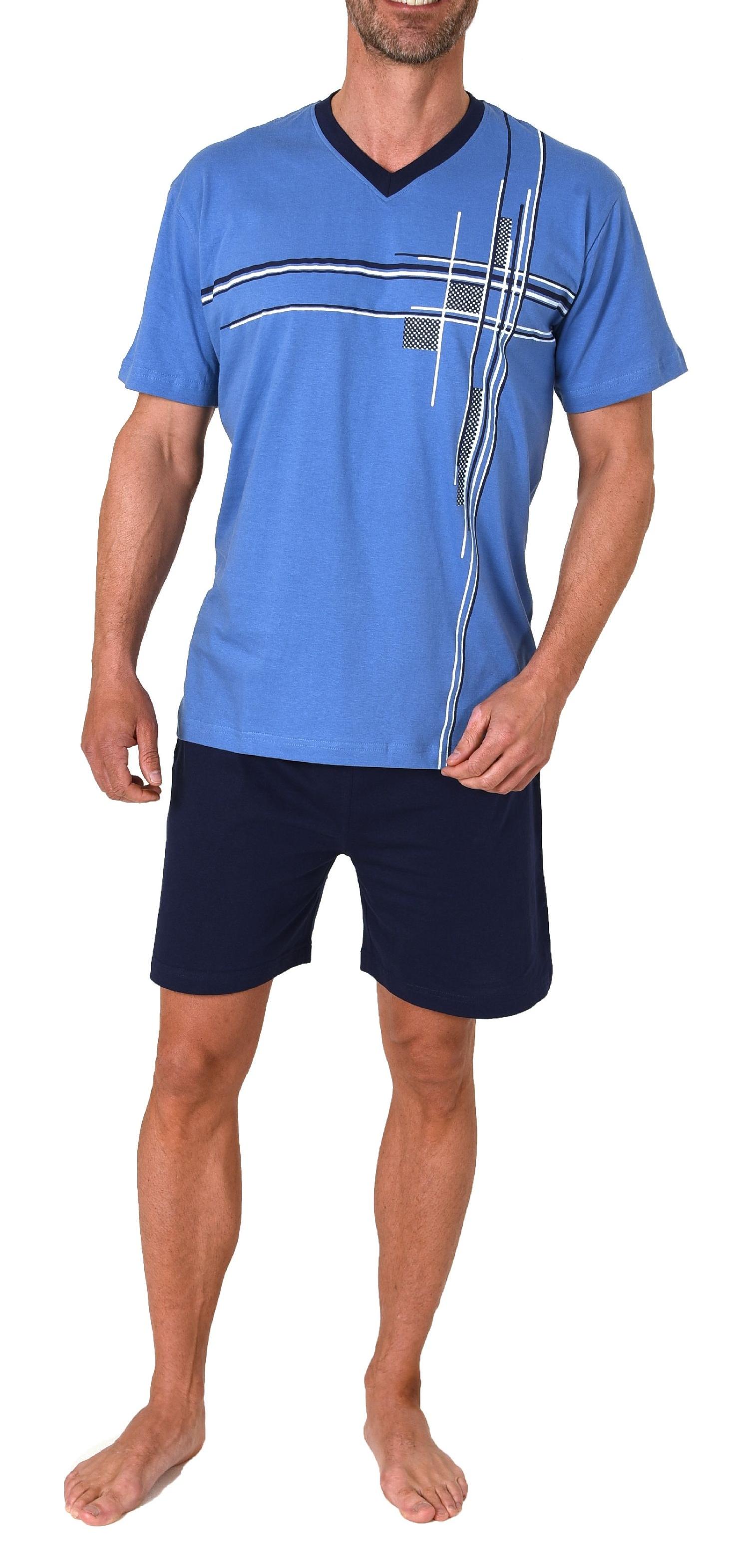 Eleganter Herren Shorty Schlafanzug kurzarm Pyjama mit Frontprint  auch in Übergrössen