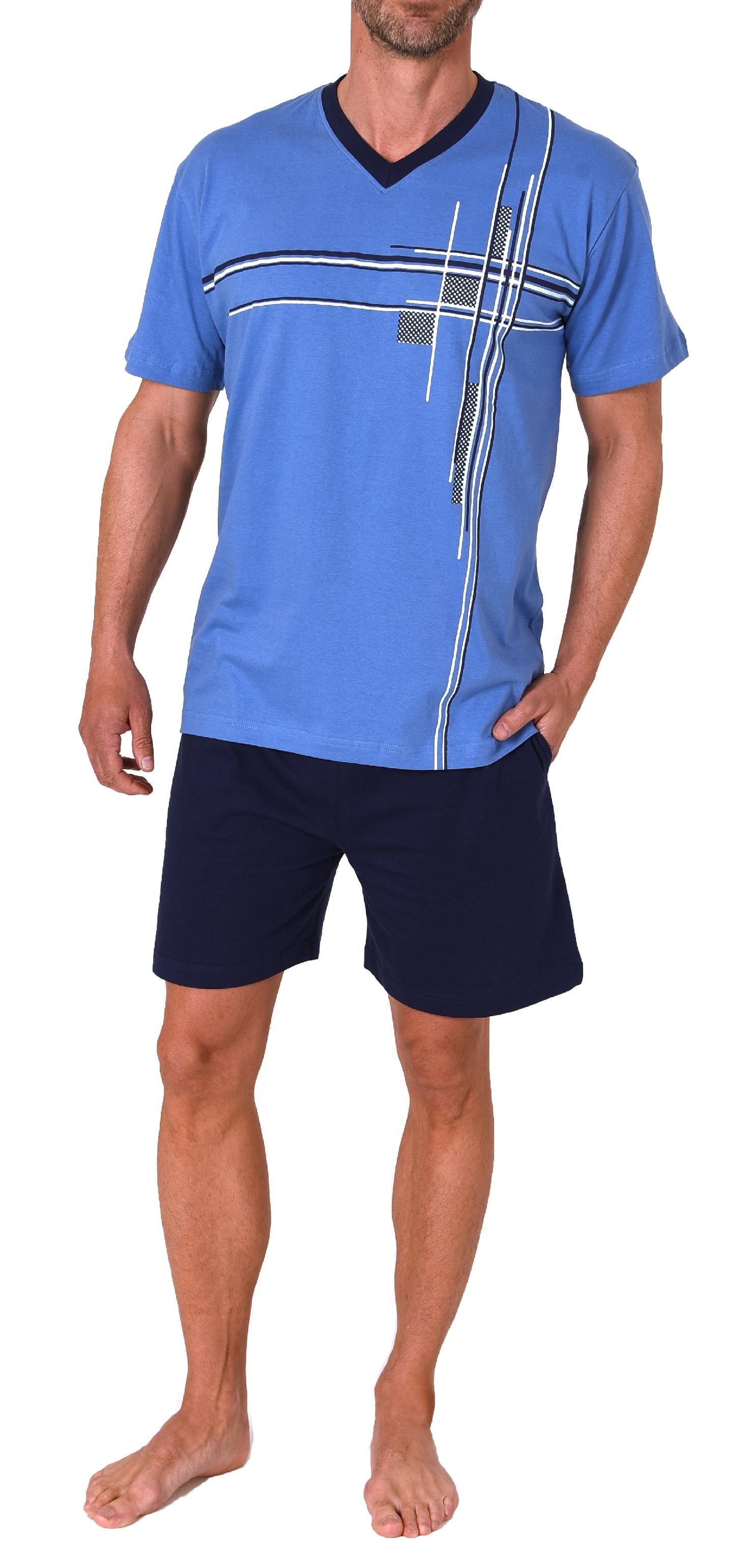 Eleganter Herren Shorty Schlafanzug kurzarm Pyjama mit Frontprint  auch in Übergrössen