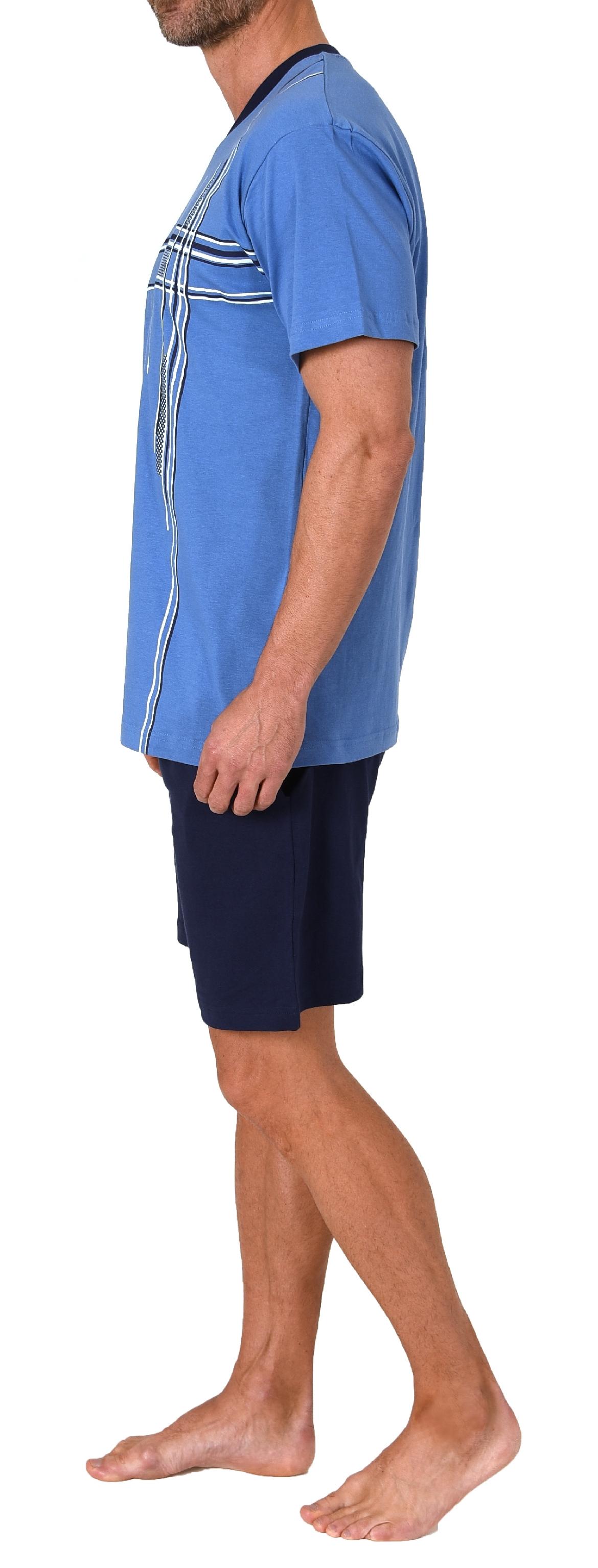 Eleganter Herren Shorty Schlafanzug kurzarm Pyjama mit Frontprint  auch in Übergrössen
