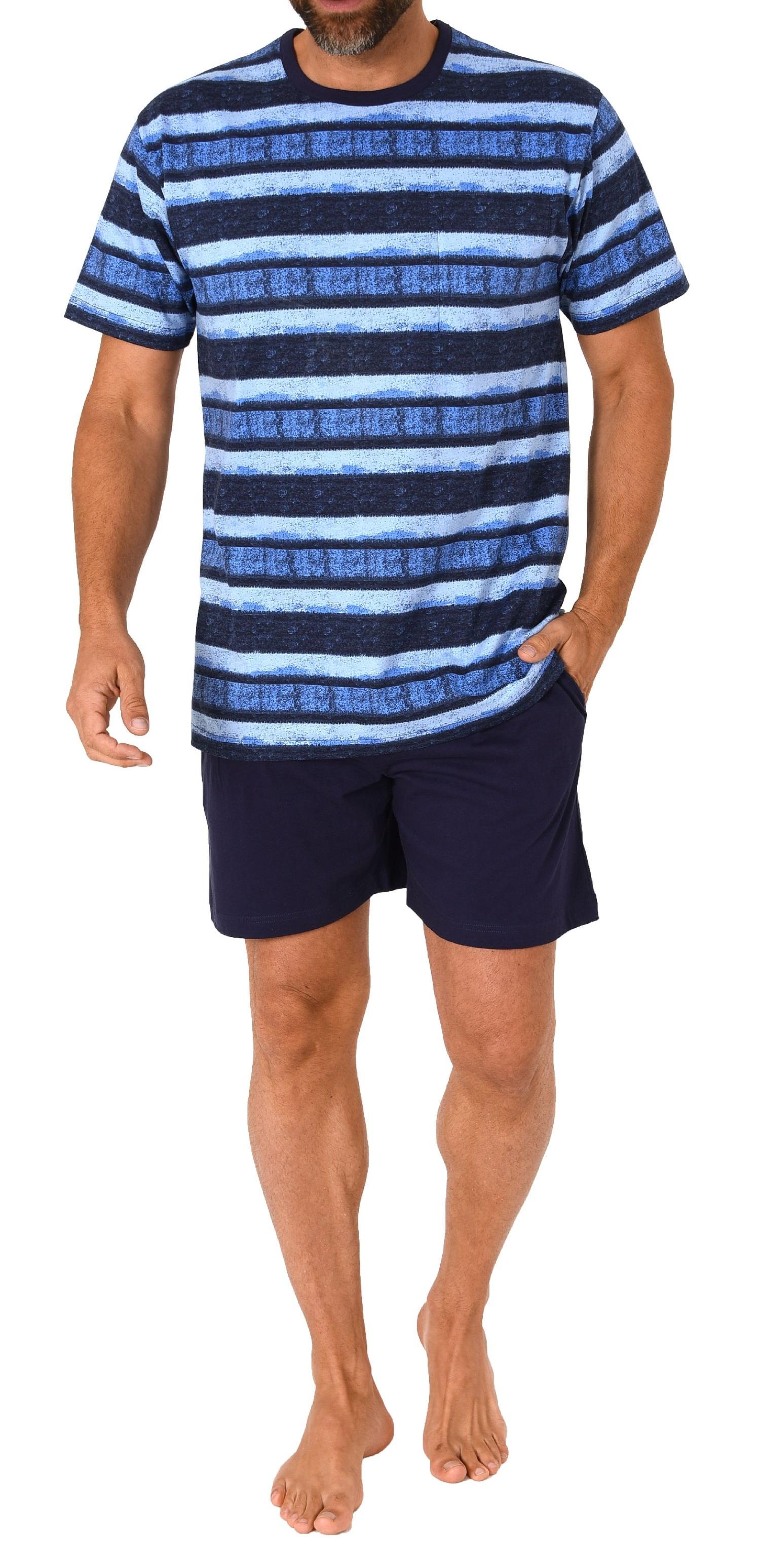 Normann Herren kurzarm Schlafanzug Shorty Pyjama in lässig anmutender Streifenoptik