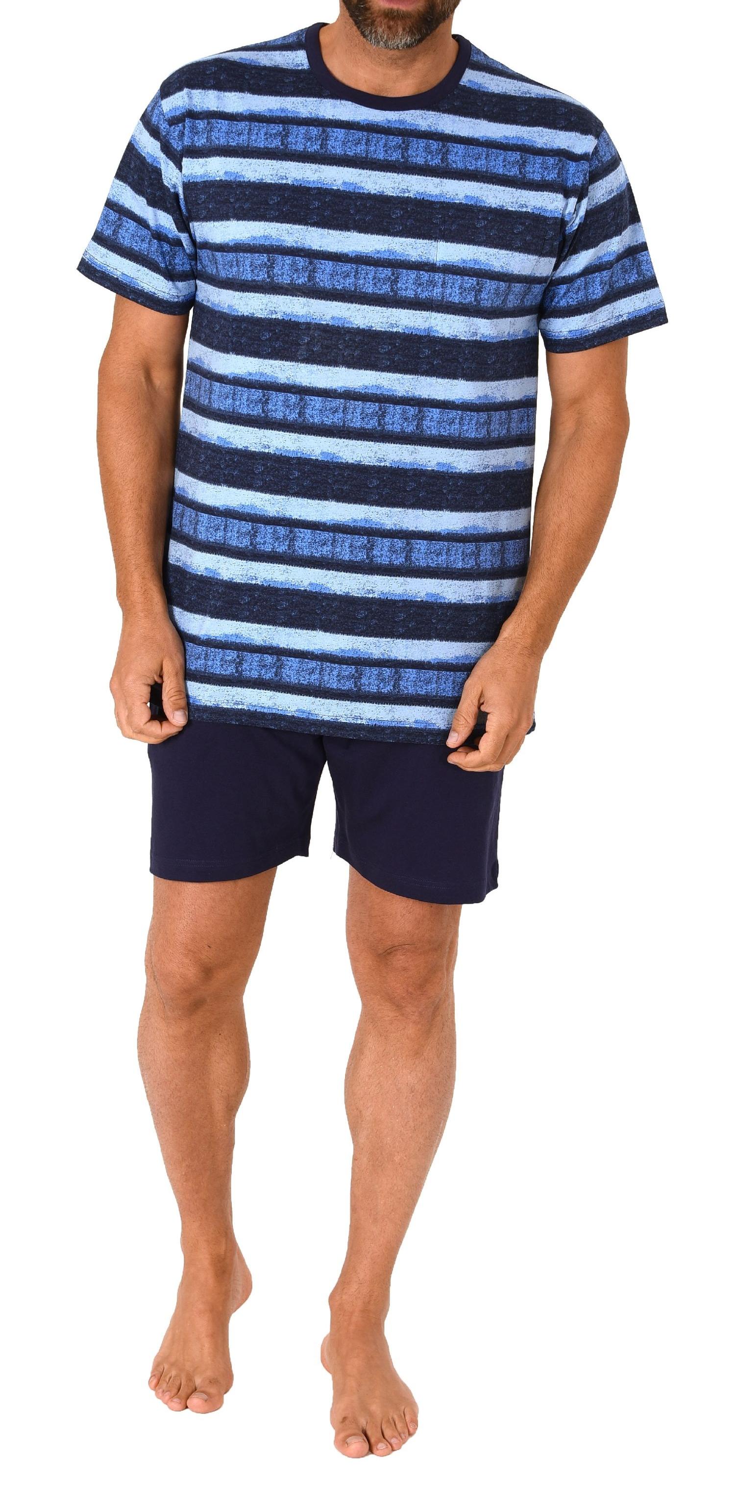 Normann Herren kurzarm Schlafanzug Shorty Pyjama in lässig anmutender Streifenoptik