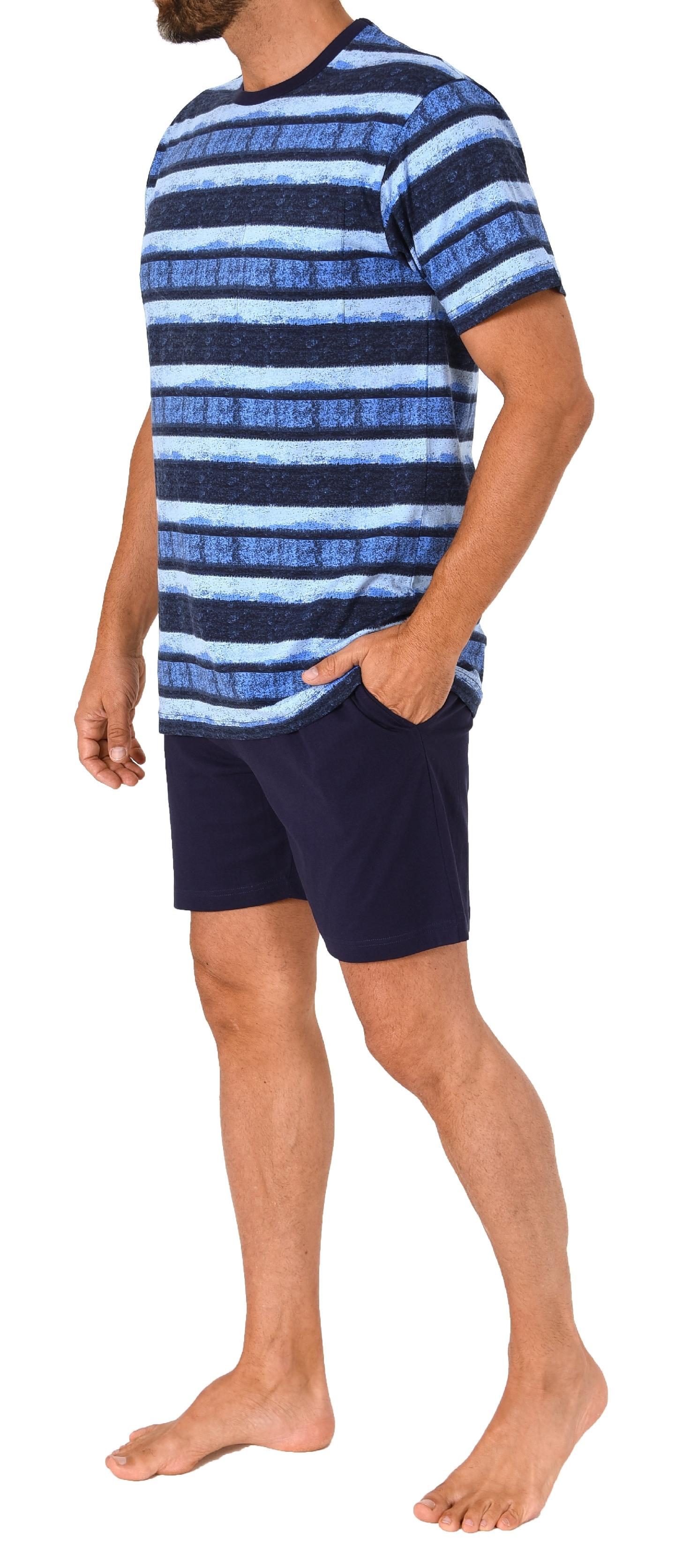 Normann Herren kurzarm Schlafanzug Shorty Pyjama in lässig anmutender Streifenoptik