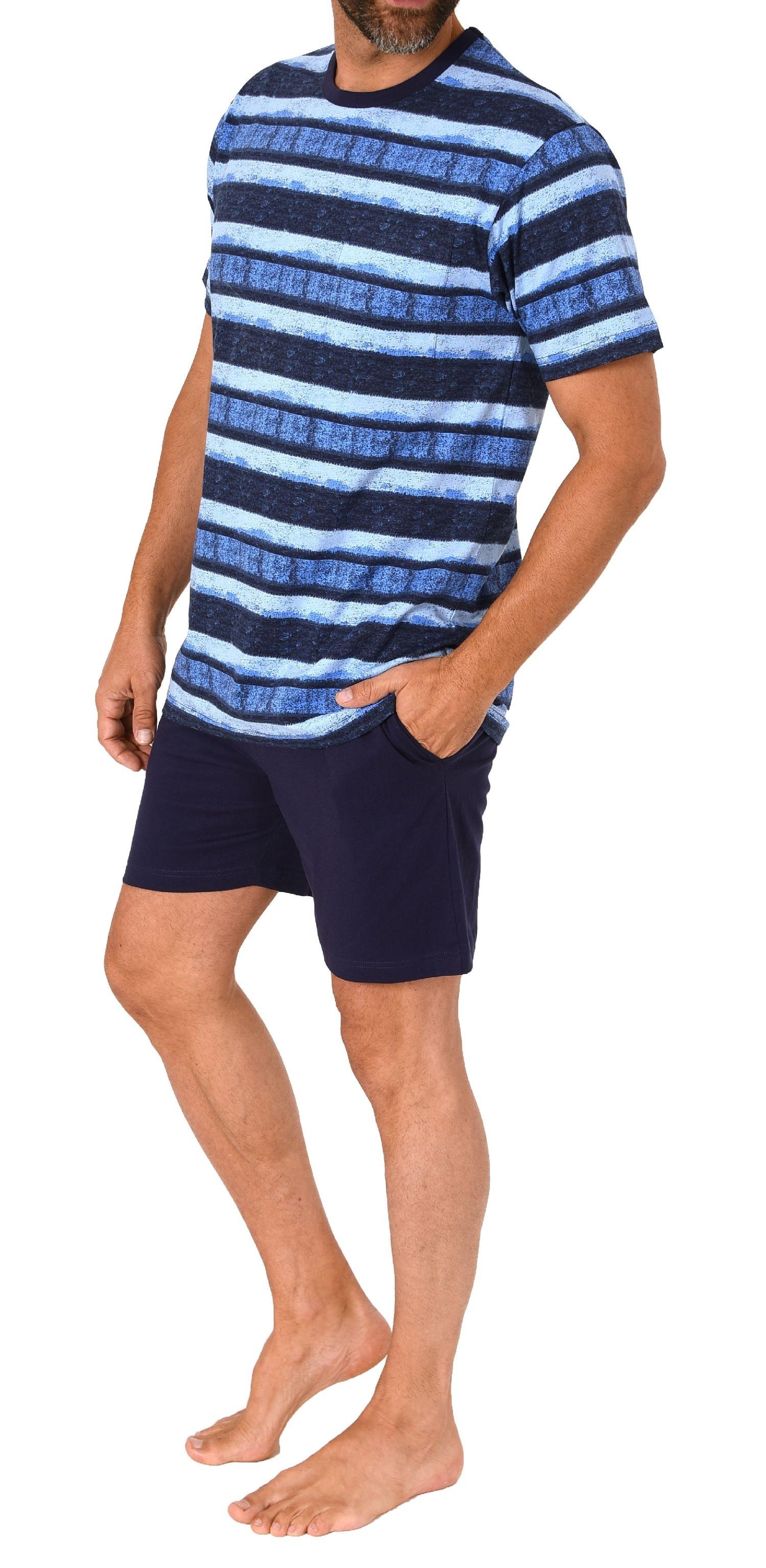 Normann Herren kurzarm Schlafanzug Shorty Pyjama in lässig anmutender Streifenoptik