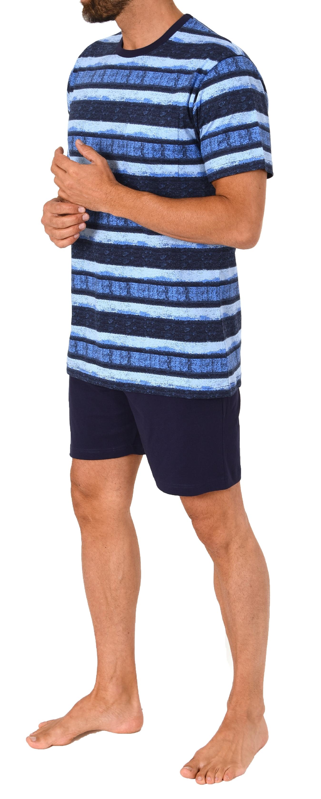 Normann Herren kurzarm Schlafanzug Shorty Pyjama in lässig anmutender Streifenoptik