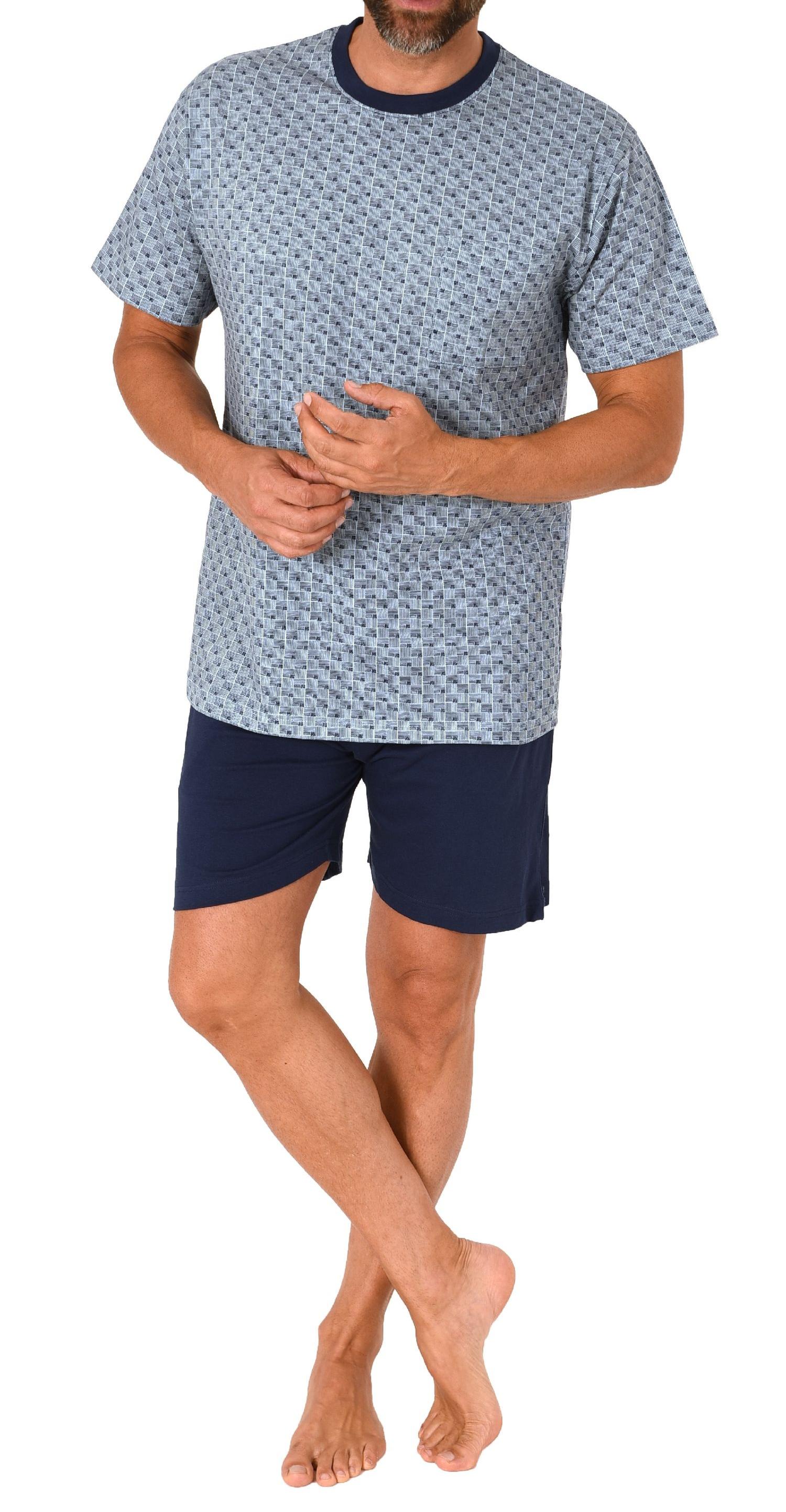 Normann Herren kurzarm Schlafanzug Shorty Pyjama im eleganten Minimalprint
