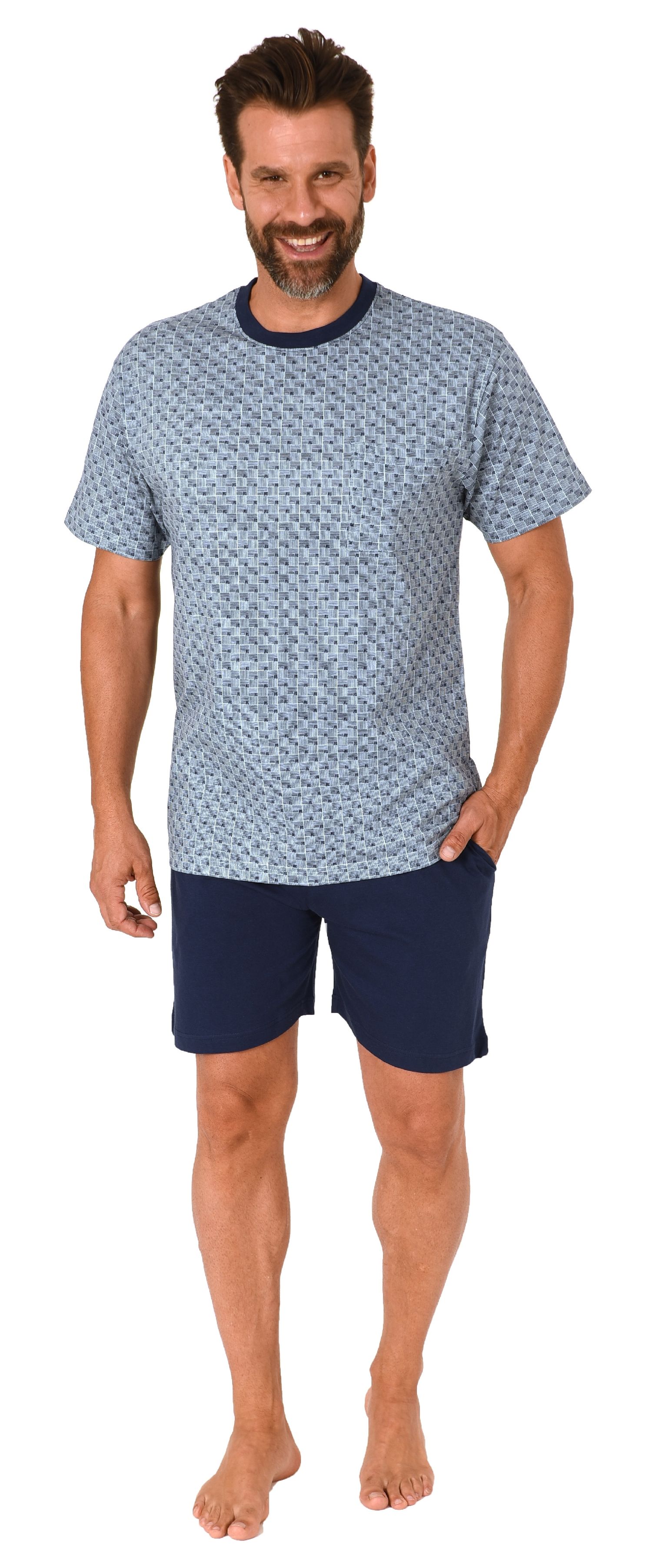 Normann Herren kurzarm Schlafanzug Shorty Pyjama im eleganten Minimalprint