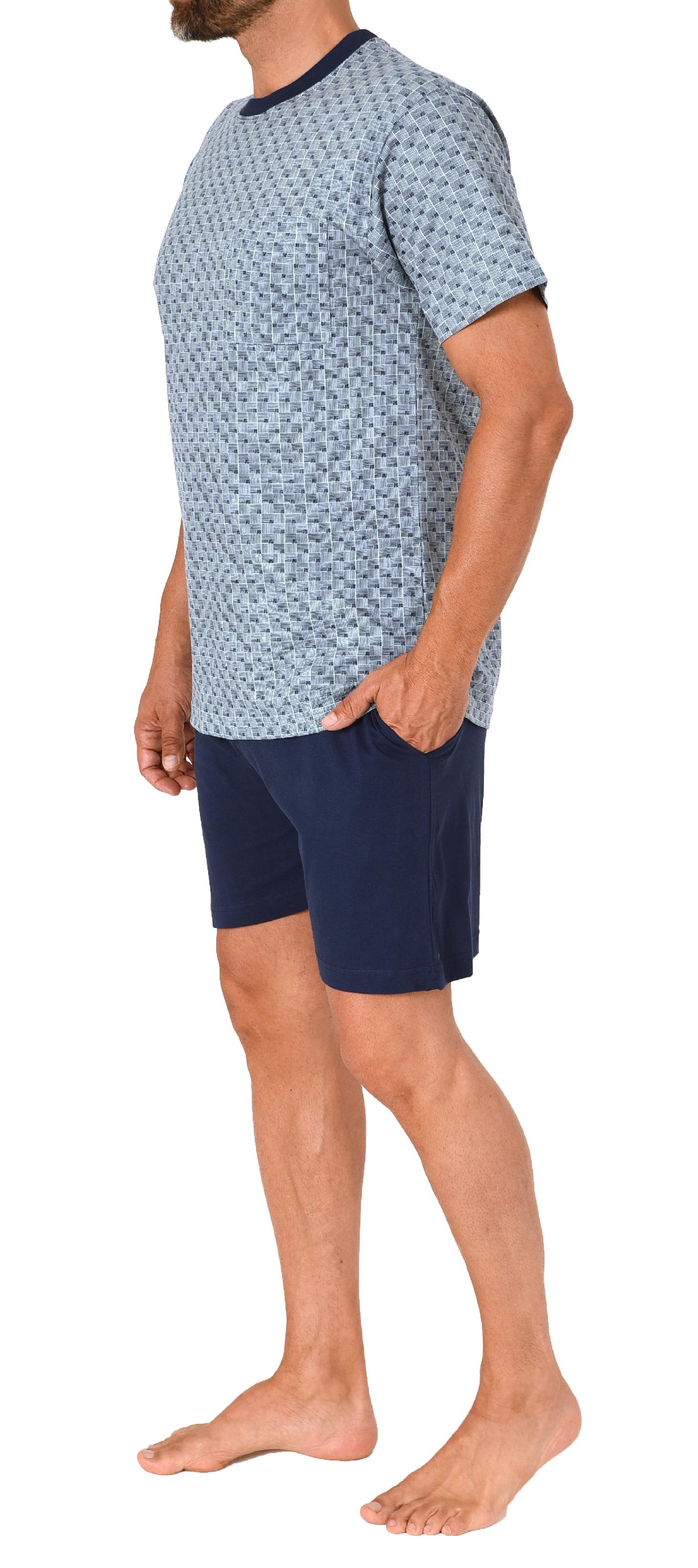 Normann Herren kurzarm Schlafanzug Shorty Pyjama im eleganten Minimalprint