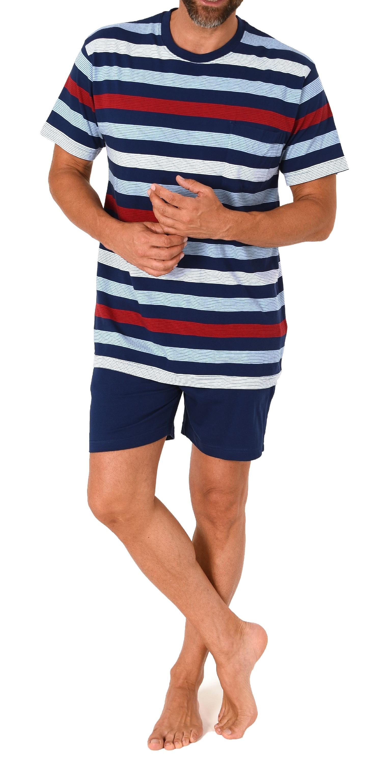 Herren Schlafanzug kurzarm Shorty Pyjama in einer tollen Streifenoptik