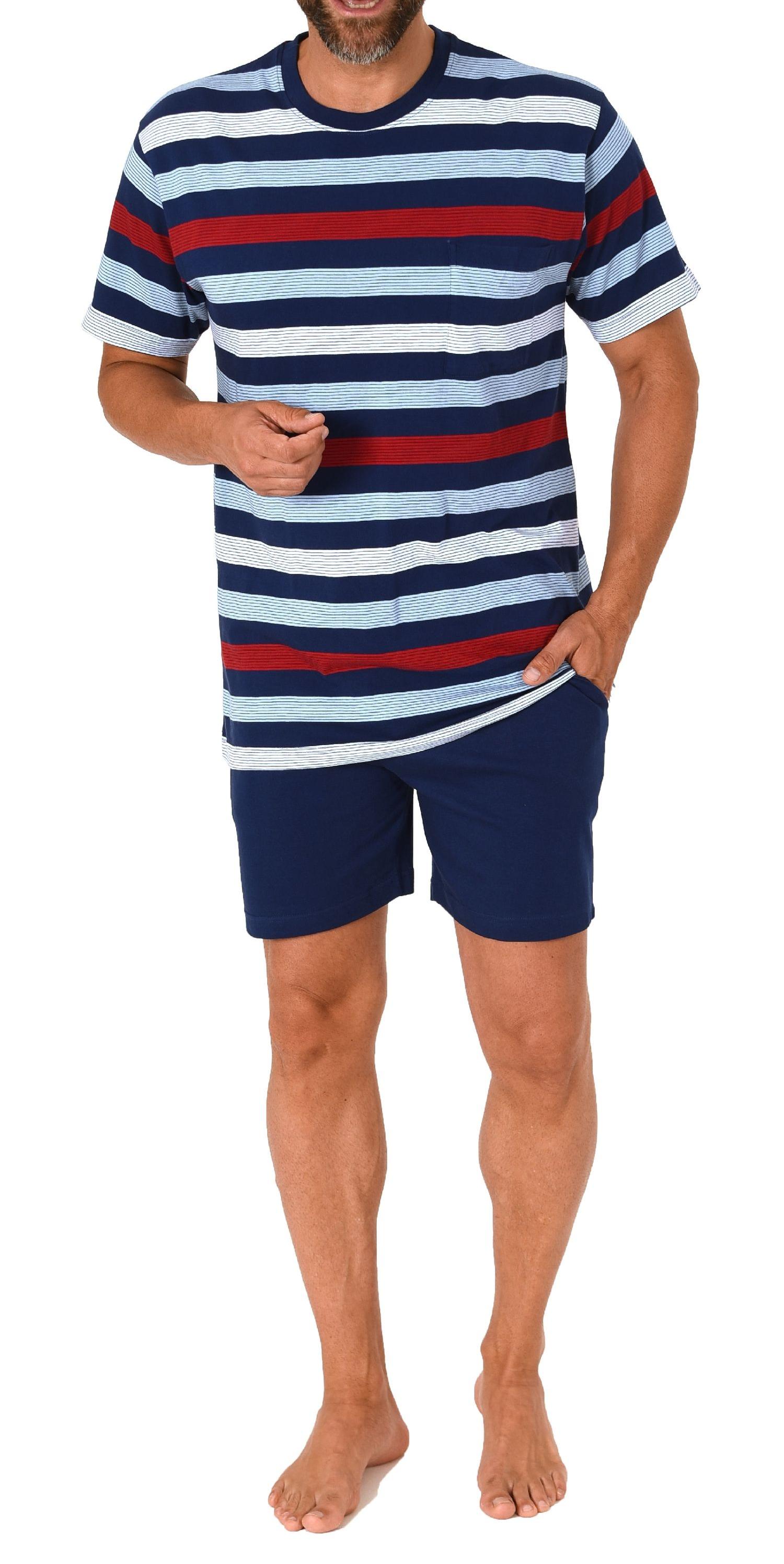 Herren Schlafanzug kurzarm Shorty Pyjama in einer tollen Streifenoptik