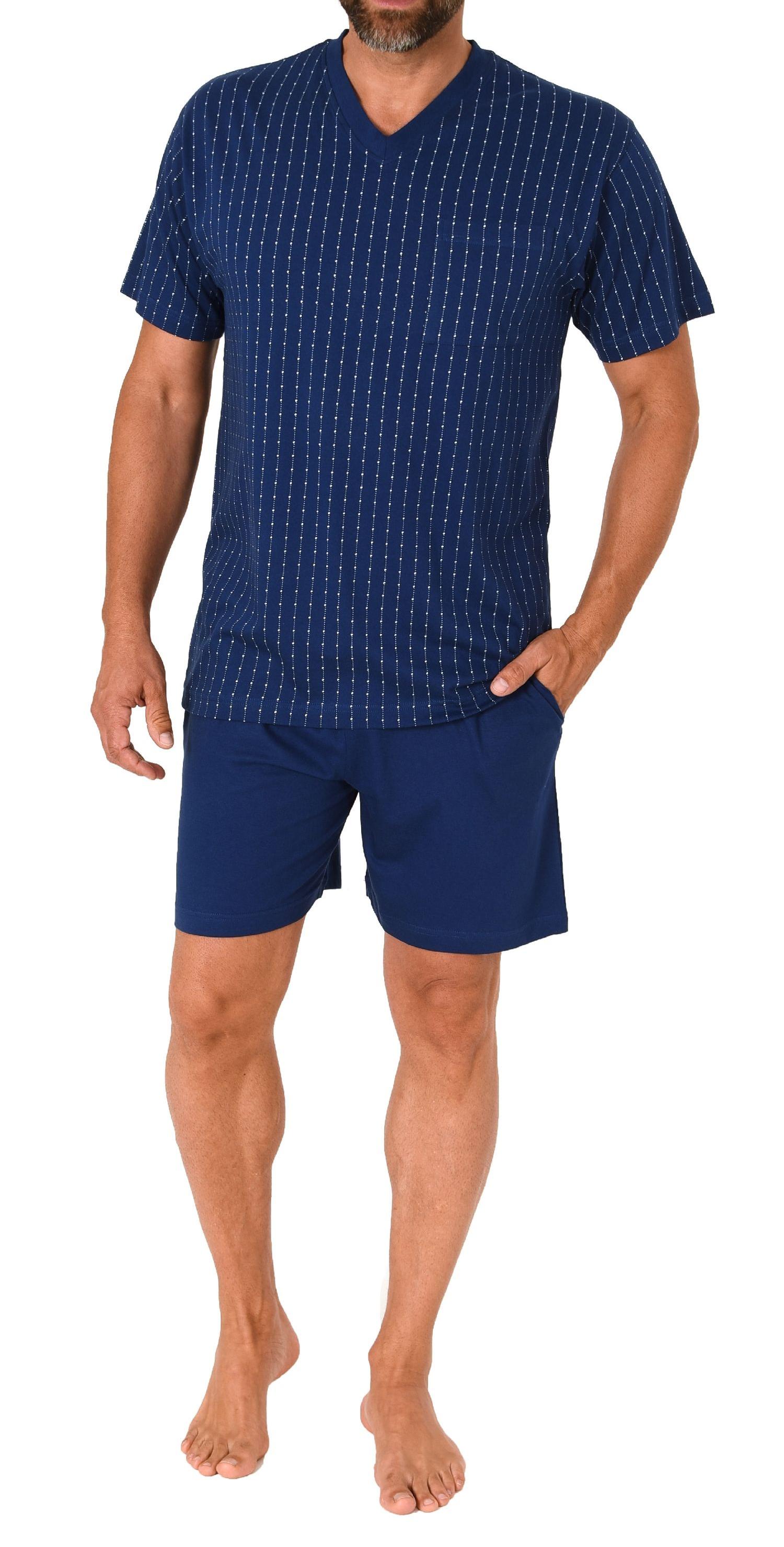 Normann Herren Schlafanzug Kurzarm Shorty Pyjama – Streifenoptik