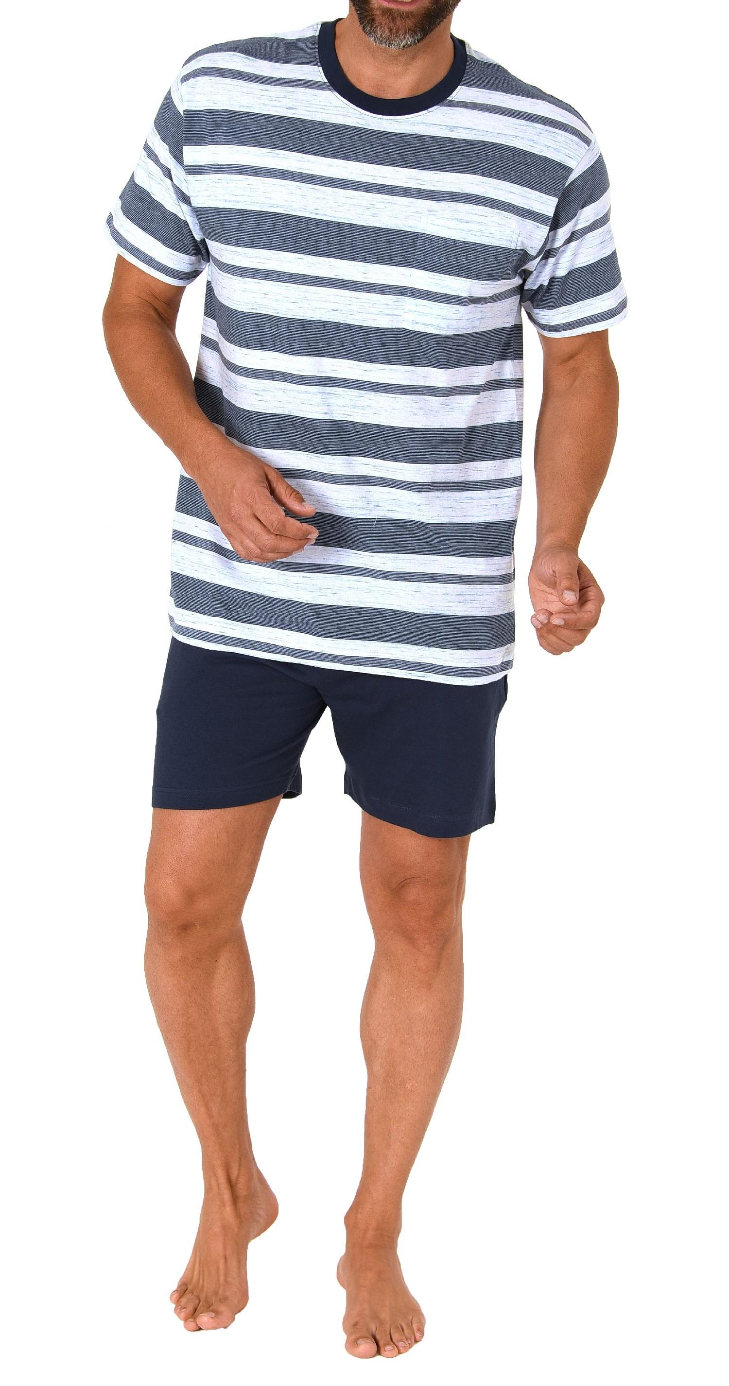 Normann Herren Kurzarm Schlafanzug Shorty Pyjama in edler melange Streifenoptik