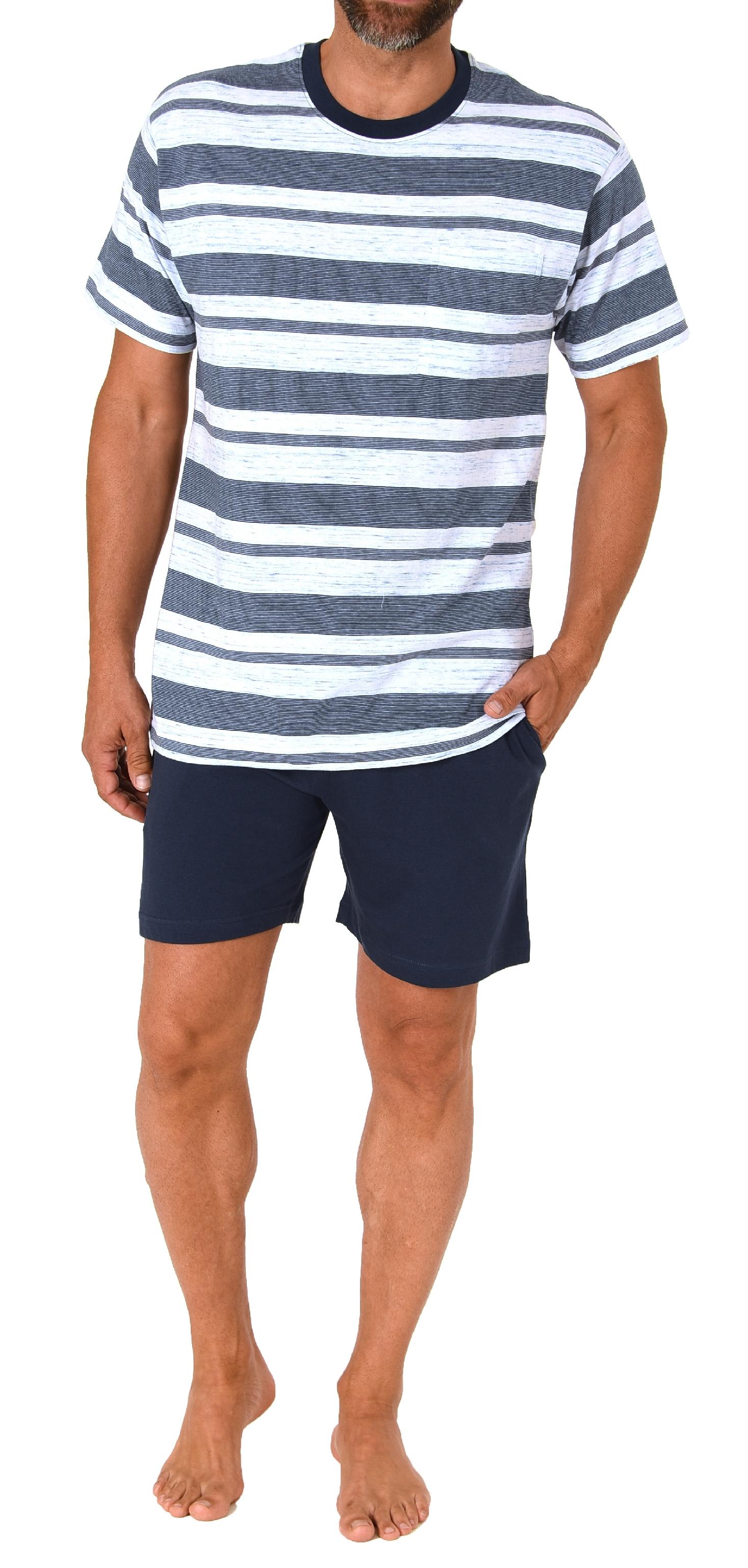 Normann Herren Kurzarm Schlafanzug Shorty Pyjama in edler melange Streifenoptik