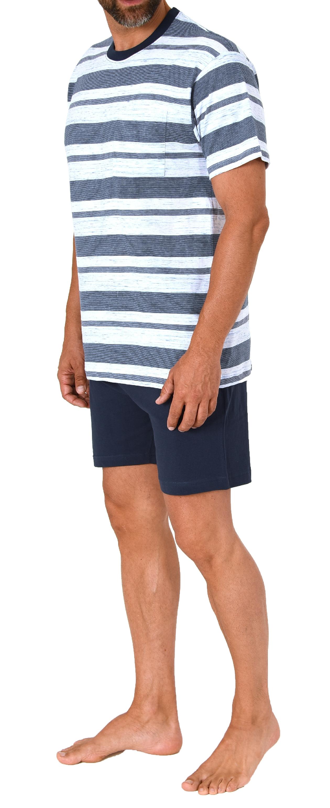 Normann Herren Kurzarm Schlafanzug Shorty Pyjama in edler melange Streifenoptik