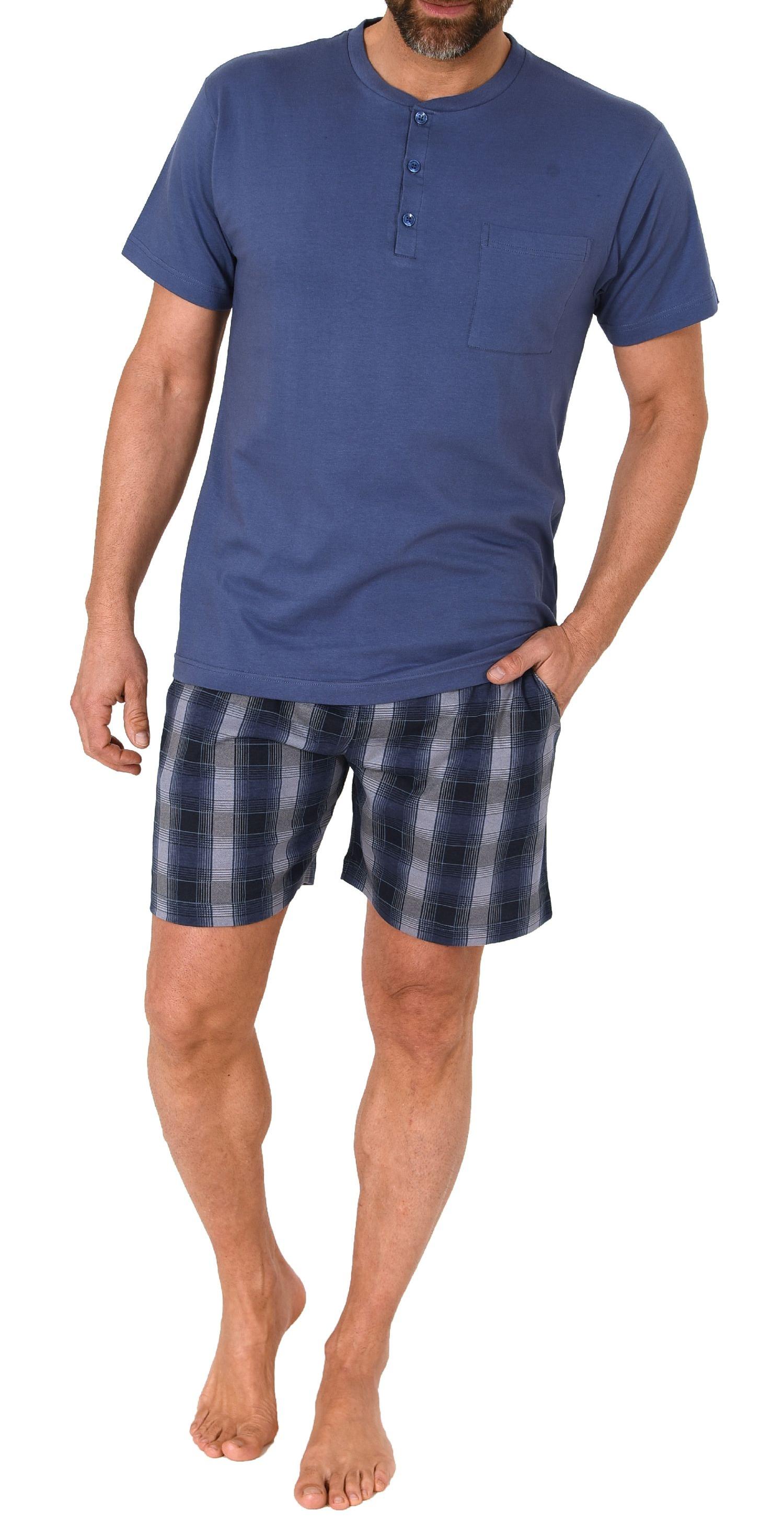 Normann Herren Kurzarm Schlafanzug Shorty mit karierter Jersey Hose - auch in Übergrössen
