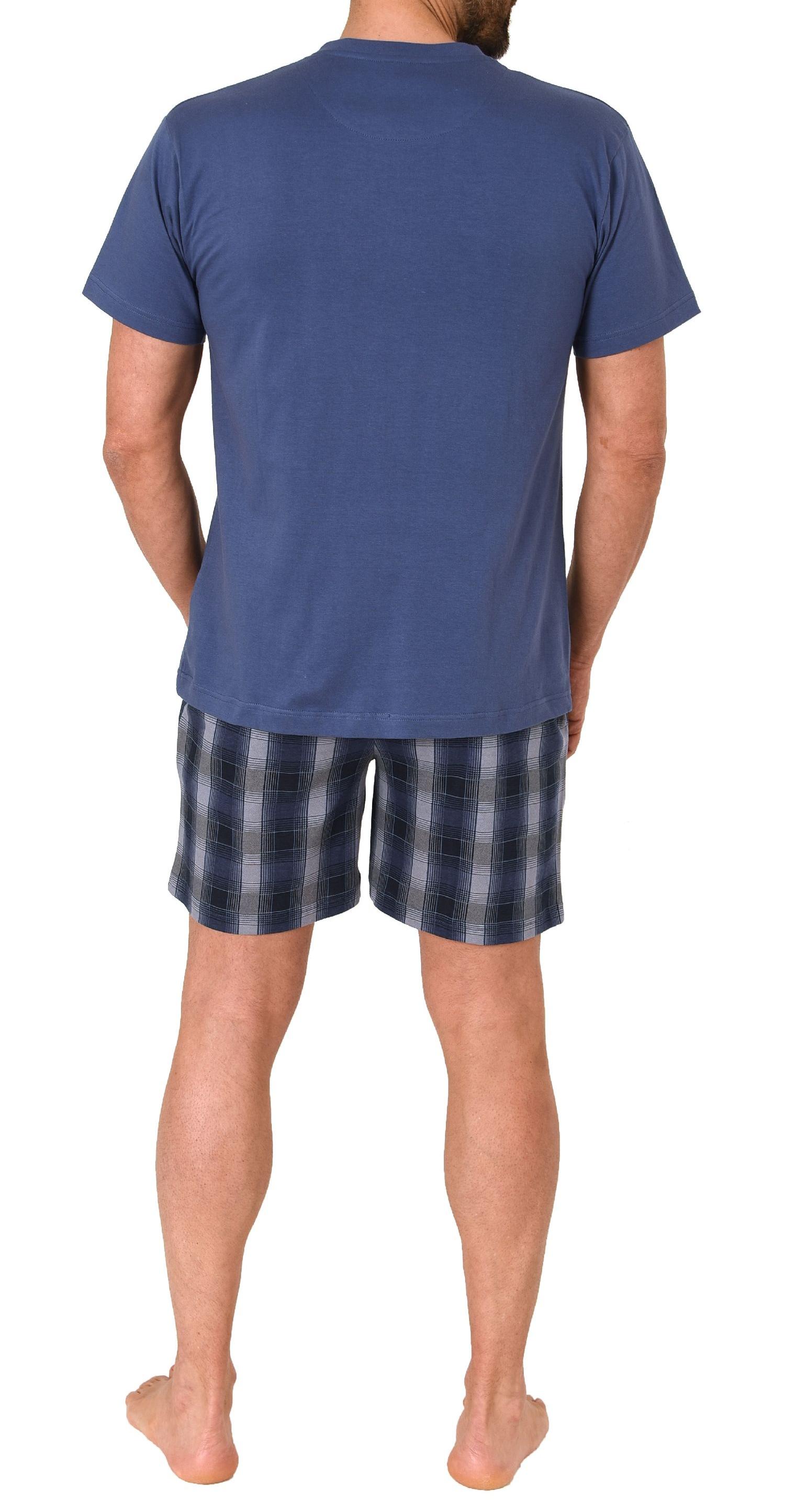 Normann Herren Kurzarm Schlafanzug Shorty mit karierter Jersey Hose - auch in Übergrössen