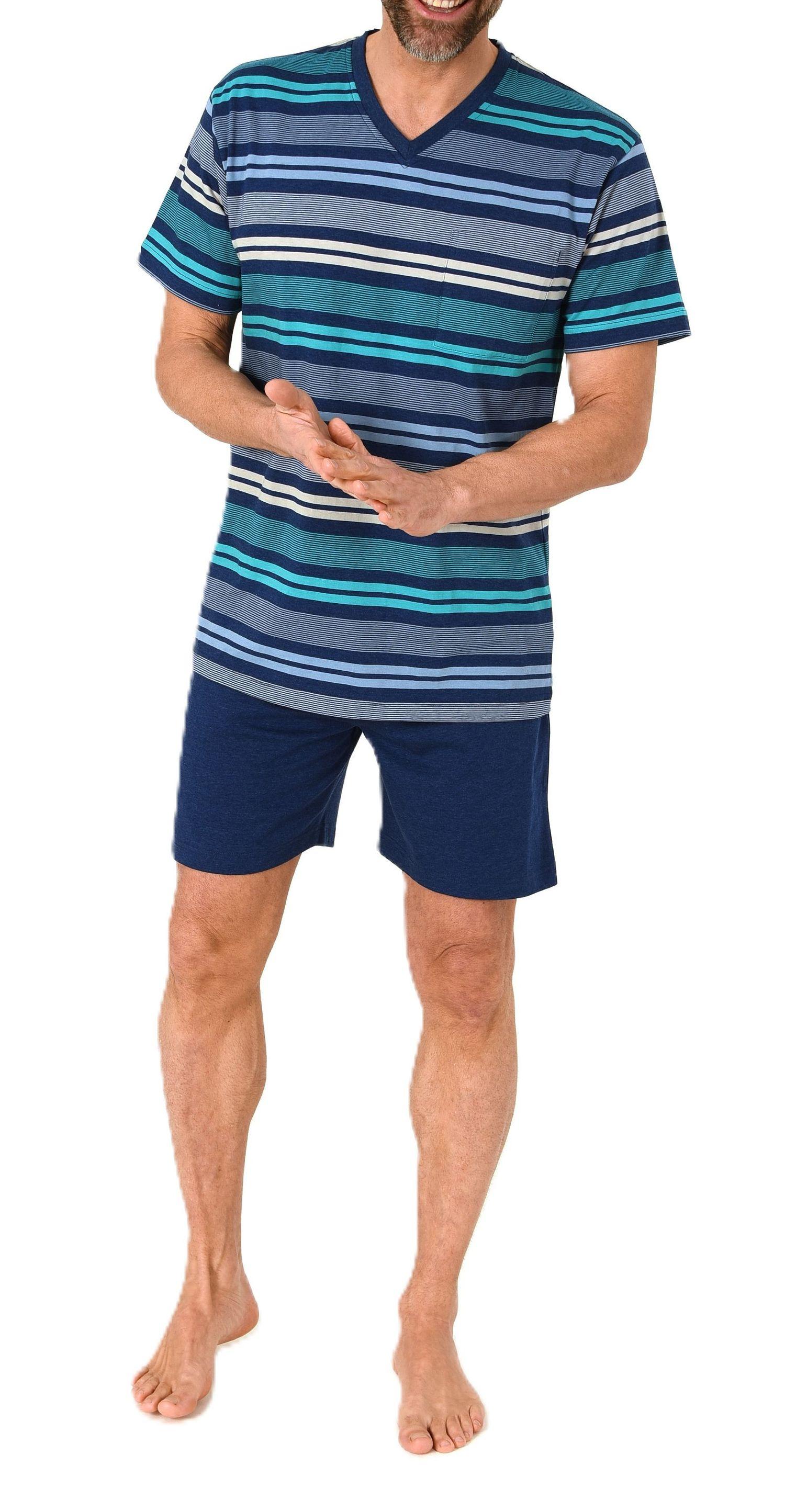 Normann Herren kurzarm Schlafanzug Shorty in edler Streifenoptik - auch in Übergrössen