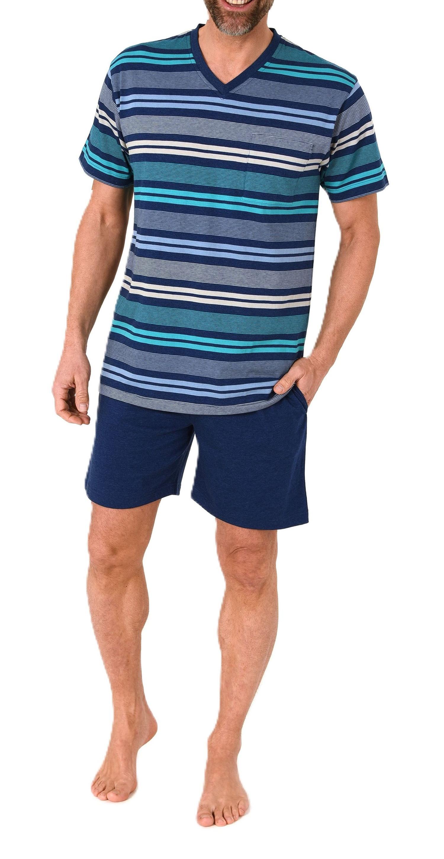 Normann Herren kurzarm Schlafanzug Shorty in edler Streifenoptik - auch in Übergrössen