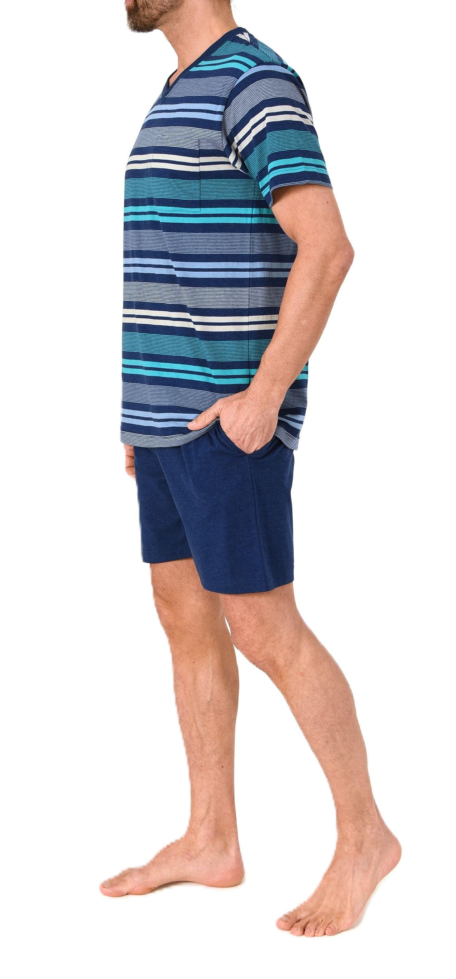 Normann Herren kurzarm Schlafanzug Shorty in edler Streifenoptik - auch in Übergrössen