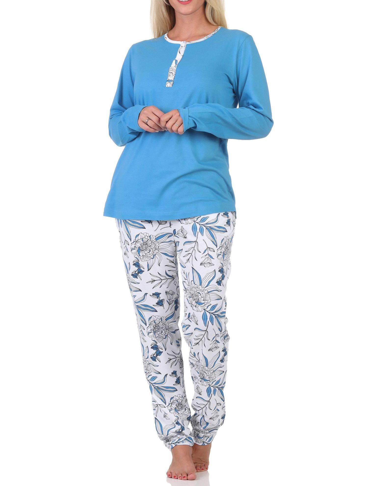 Wunderbarer Damen Pyjama Schlafanzug mit Hose in floralem Print - auch in Übergrössen