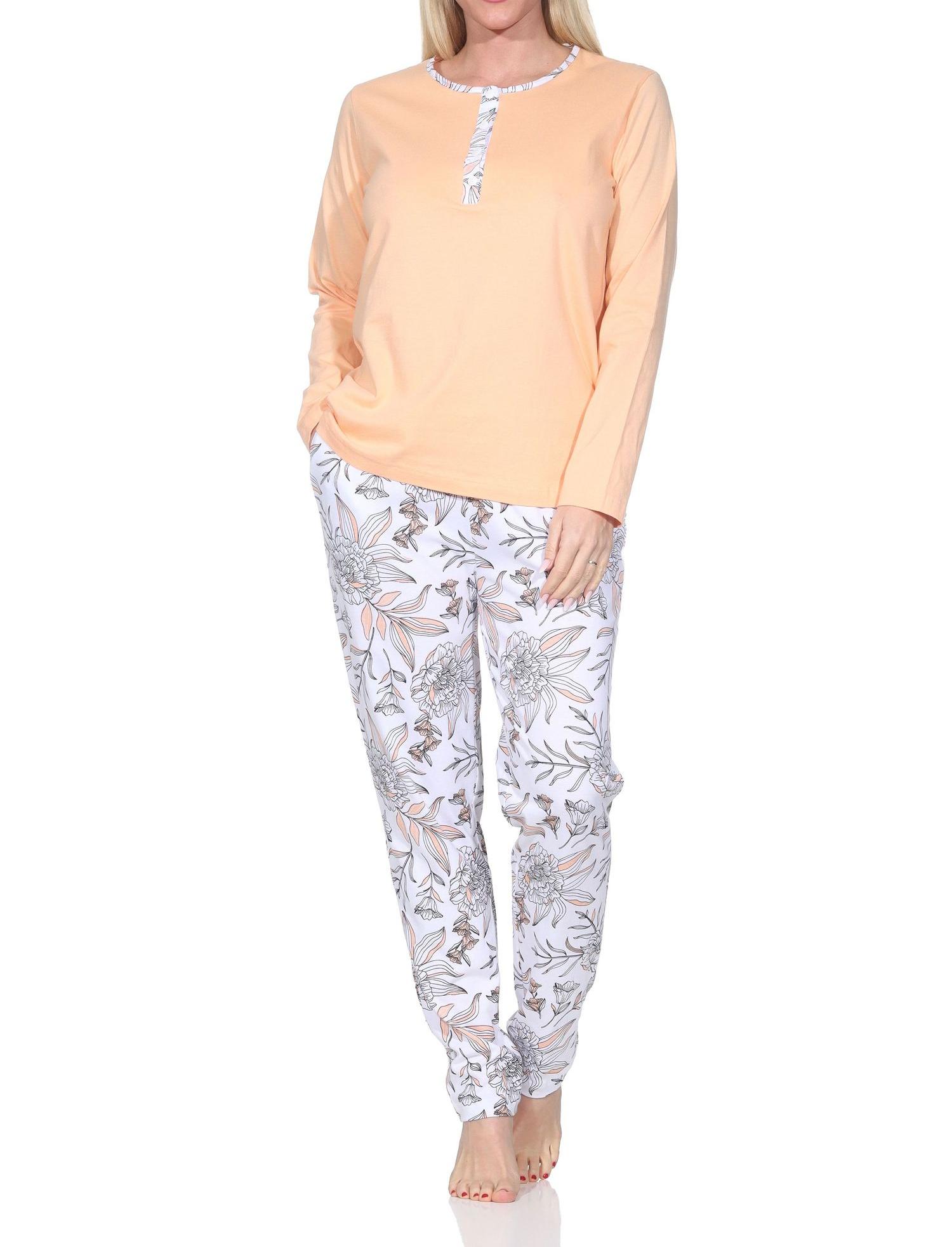 Wunderbarer Damen Pyjama Schlafanzug mit Hose in floralem Print - auch in Übergrössen