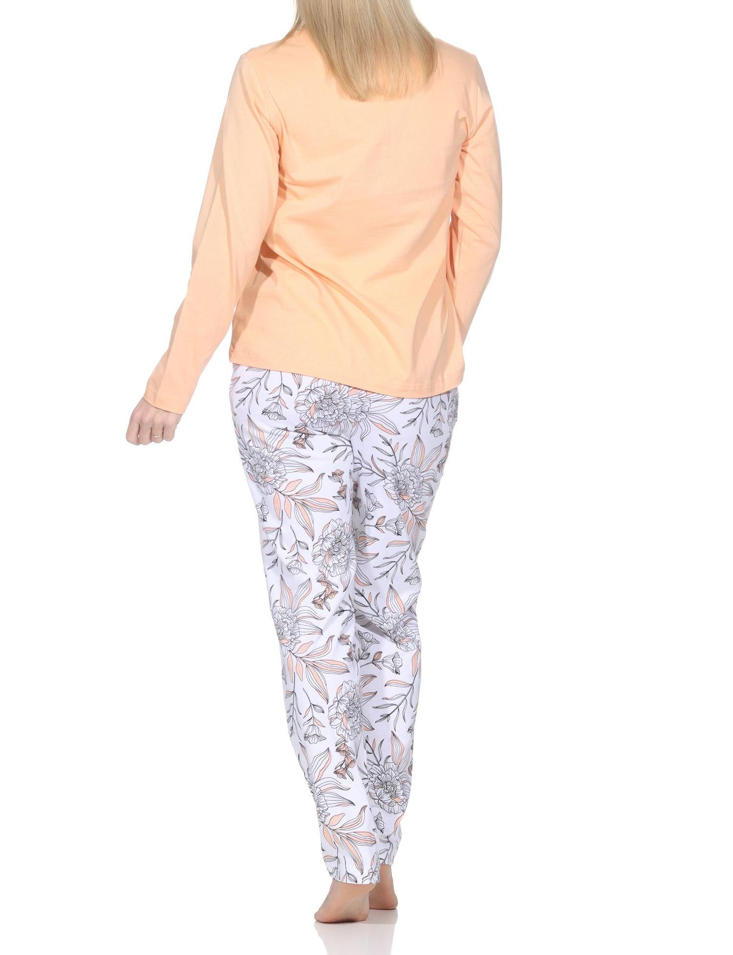 Wunderbarer Damen Pyjama Schlafanzug mit Hose in floralem Print - auch in Übergrössen