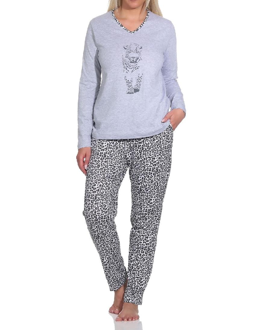 Normann Damen Langarm Pyjama Schlafanzug mit Tiermotiv, Hose im Animal-Print-Look