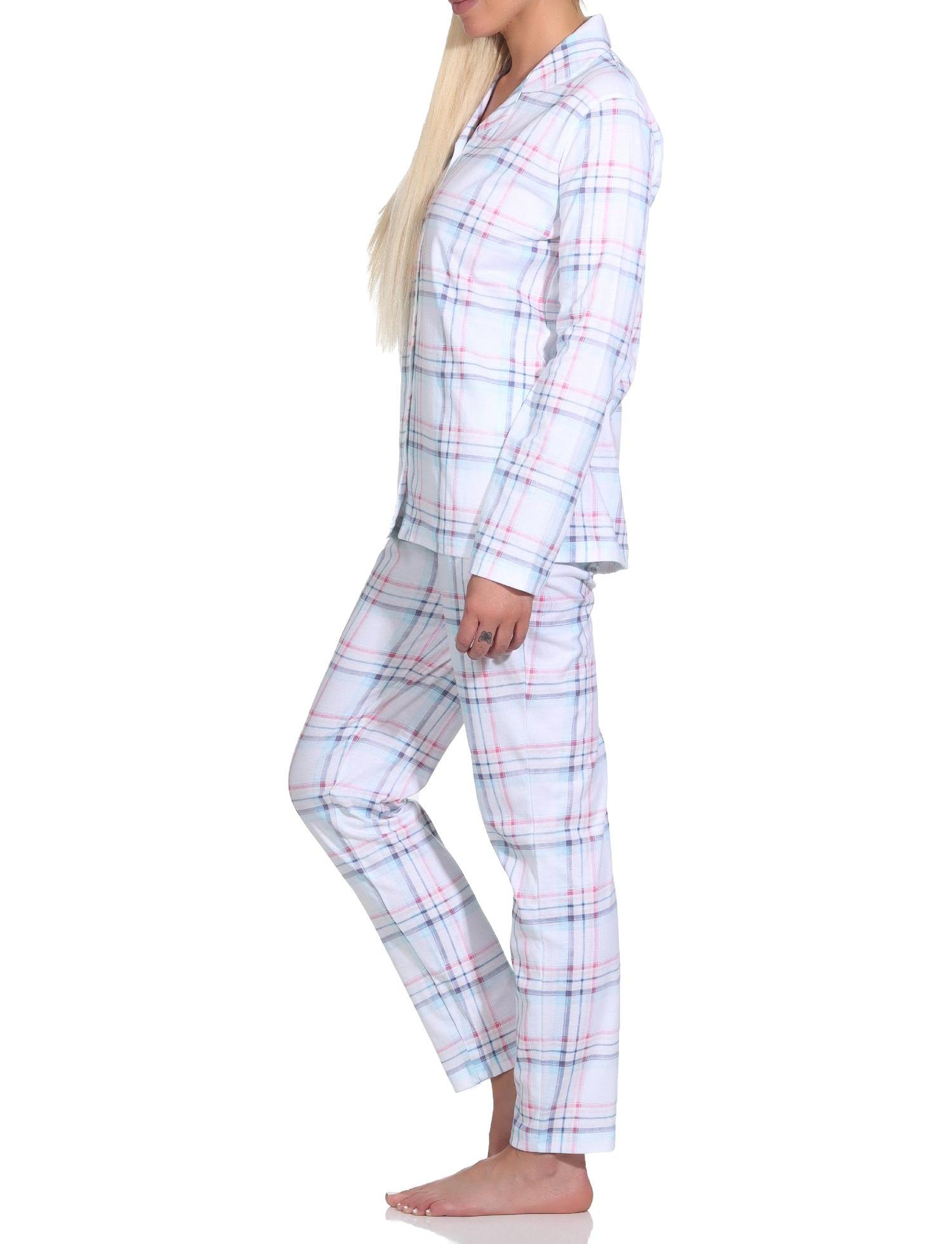 Damen Pyjama langarm Normann aus Single Jersey zum durchknöpfen in Karo Optik - auch in Übergrößen - 123 201 90 446 Normann Damen Pyjama aus Single Jersey zum durchknöpfen in Karo Optik - auch in Übergrössen