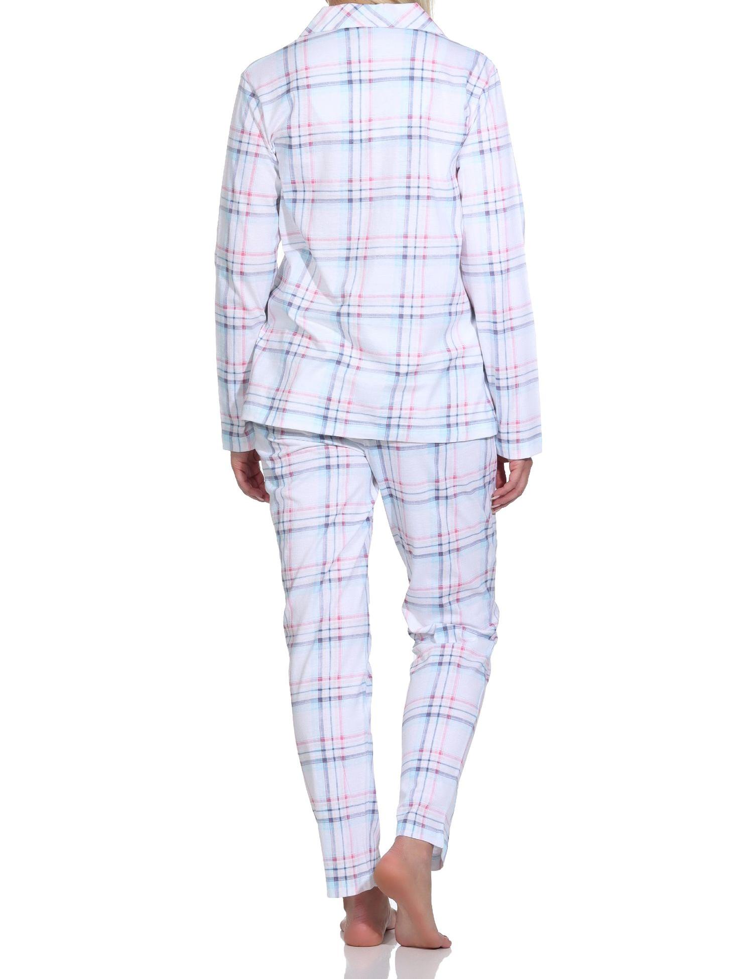 Damen Pyjama langarm Normann aus Single Jersey zum durchknöpfen in Karo Optik - auch in Übergrößen - 123 201 90 446 Normann Damen Pyjama aus Single Jersey zum durchknöpfen in Karo Optik - auch in Übergrössen