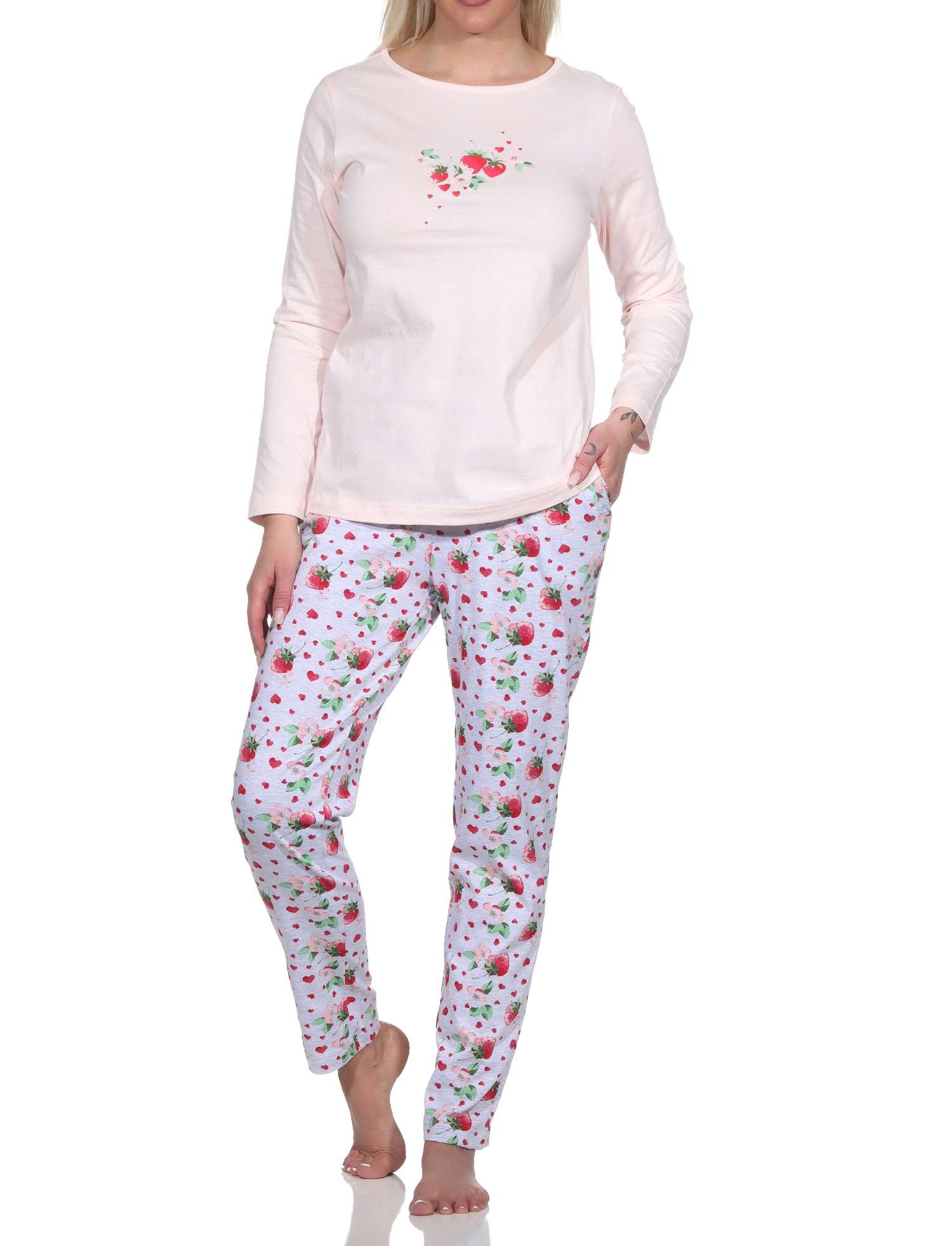 Süßer Normann Damen Schlafanzug langarm Pyjama mit Erdbeeren als Motiv - 123 201 90 550 Süsser Normann Damen Schlafanzug langarm Pyjama mit Erdbeeren als Motiv
