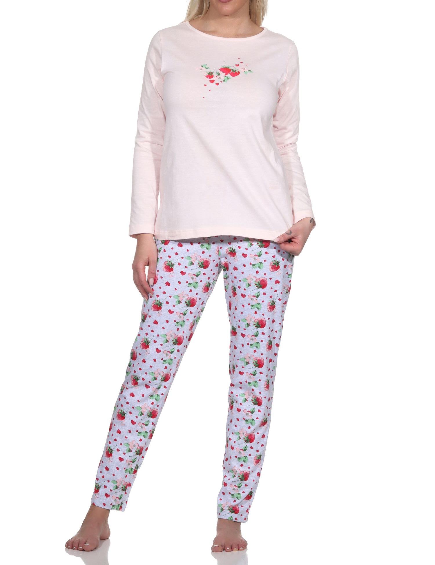 Süsser Normann Damen Schlafanzug langarm Pyjama mit Erdbeeren als Motiv Süsser Normann Damen Schlafanzug langarm Pyjama mit Erdbeeren als Motiv