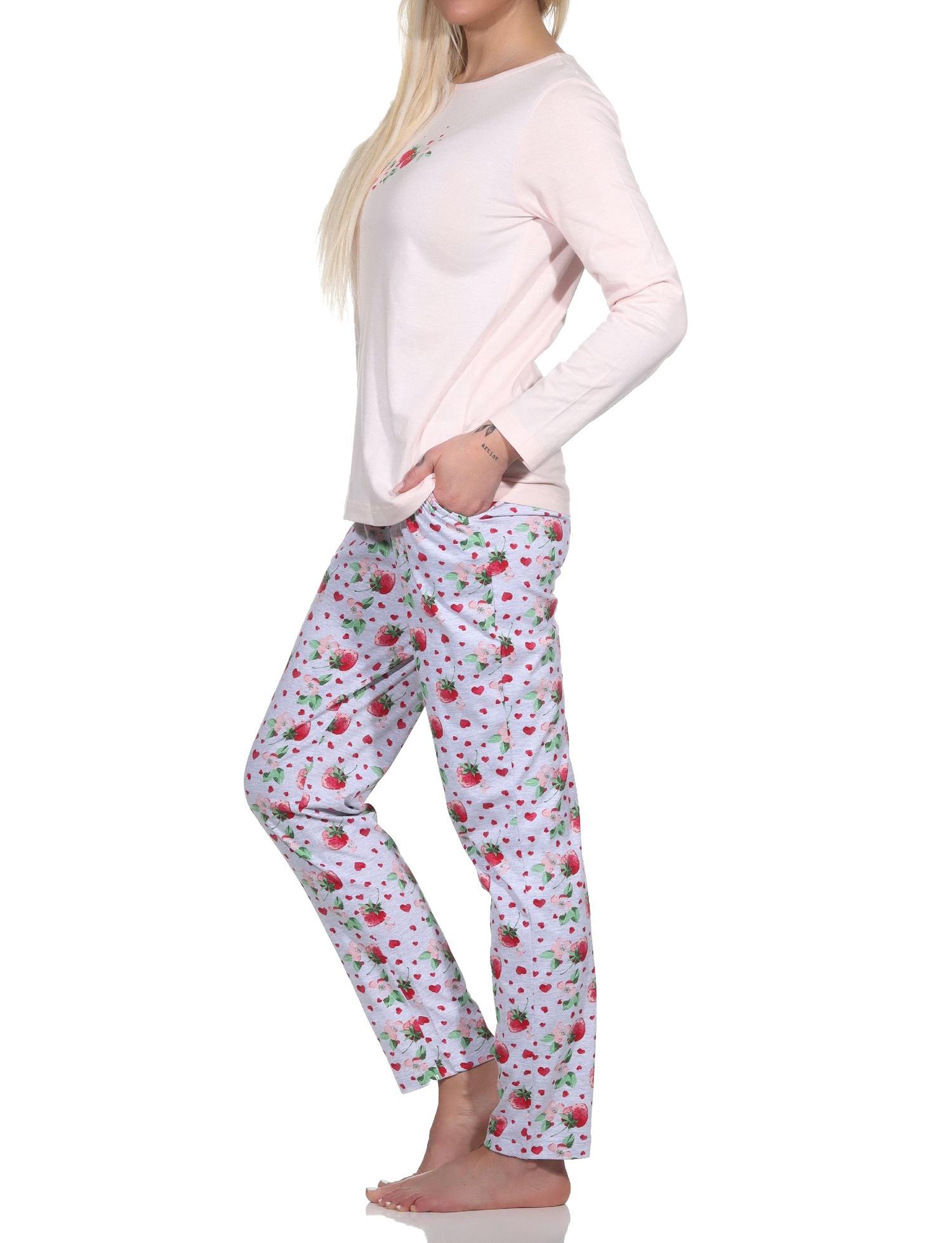 Süßer Normann Damen Schlafanzug langarm Pyjama mit Erdbeeren als Motiv - 123 201 90 550 Süsser Normann Damen Schlafanzug langarm Pyjama mit Erdbeeren als Motiv