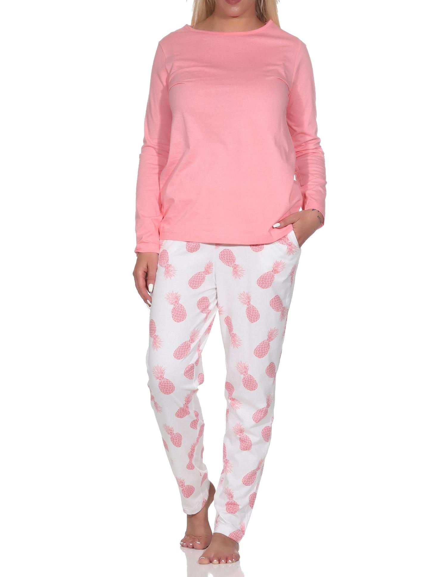 Normann Damen Langarm Pyjama Schlafanzug Homewear mit Ananas als Motiv Normann Damen Langarm Pyjama Schlafanzug Homewear mit Ananas als Motiv