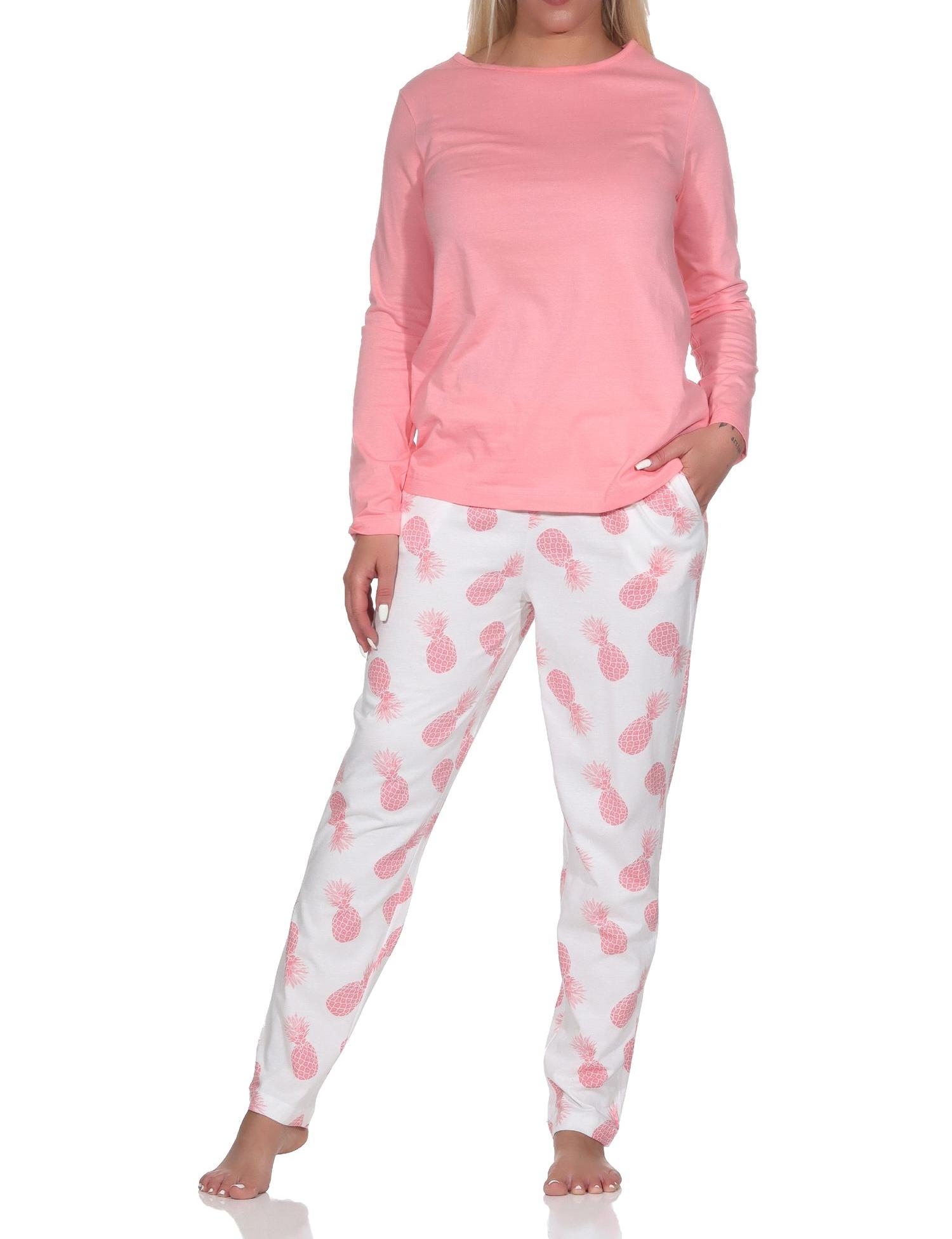 Normann Damen Langarm Pyjama Schlafanzug Homewear mit Ananas als Motiv